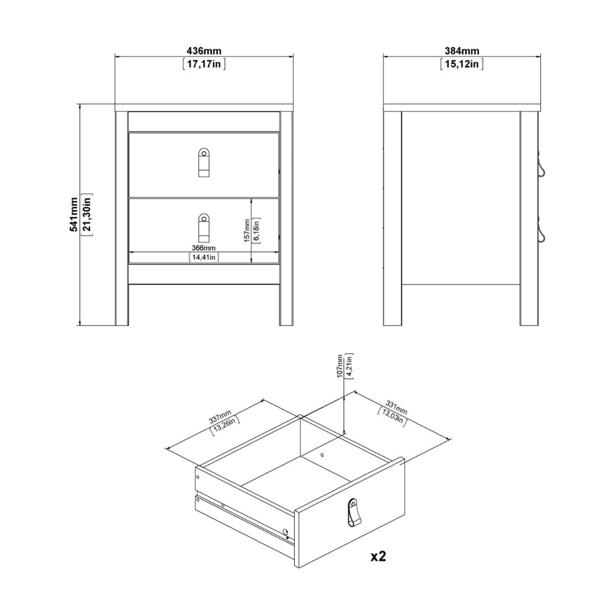 Madrid Bedside Table - 2 Drawer - Jackson Hickory Oak