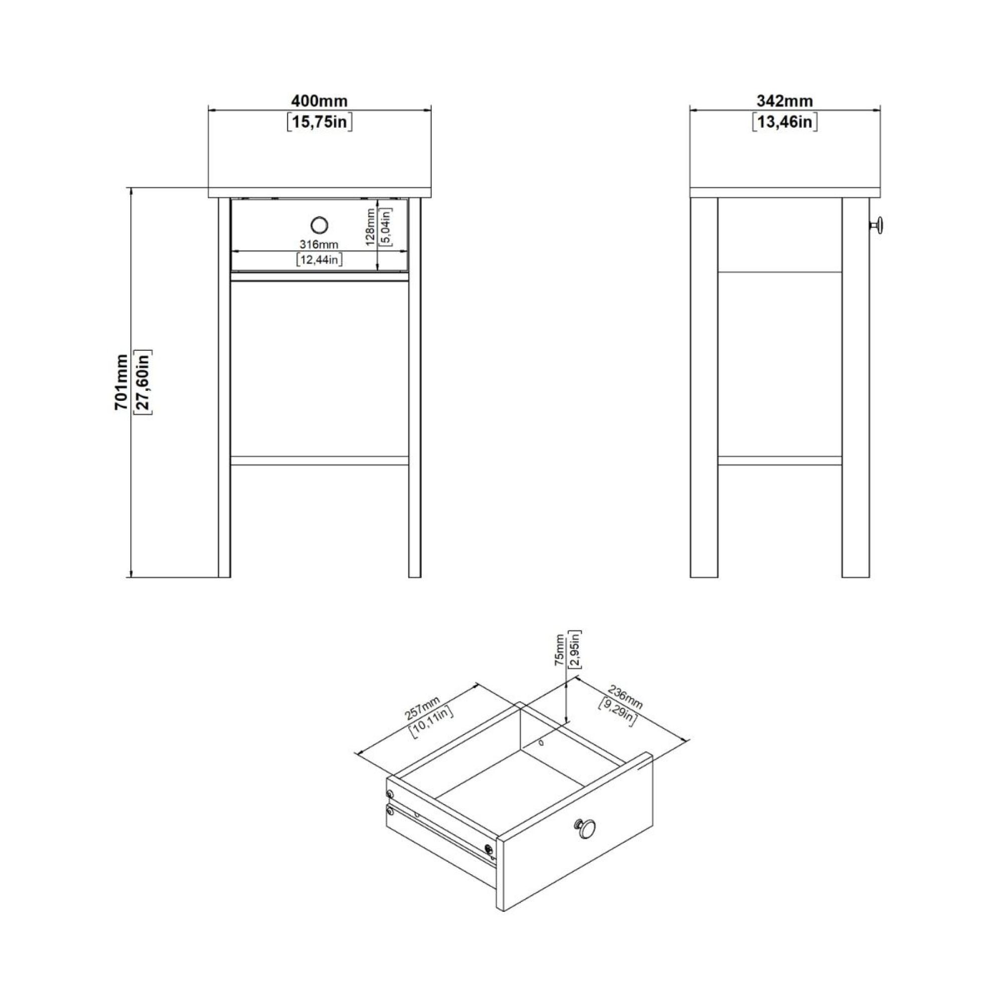 Madrid Bedside Table - 1 Drawer - Matt Black