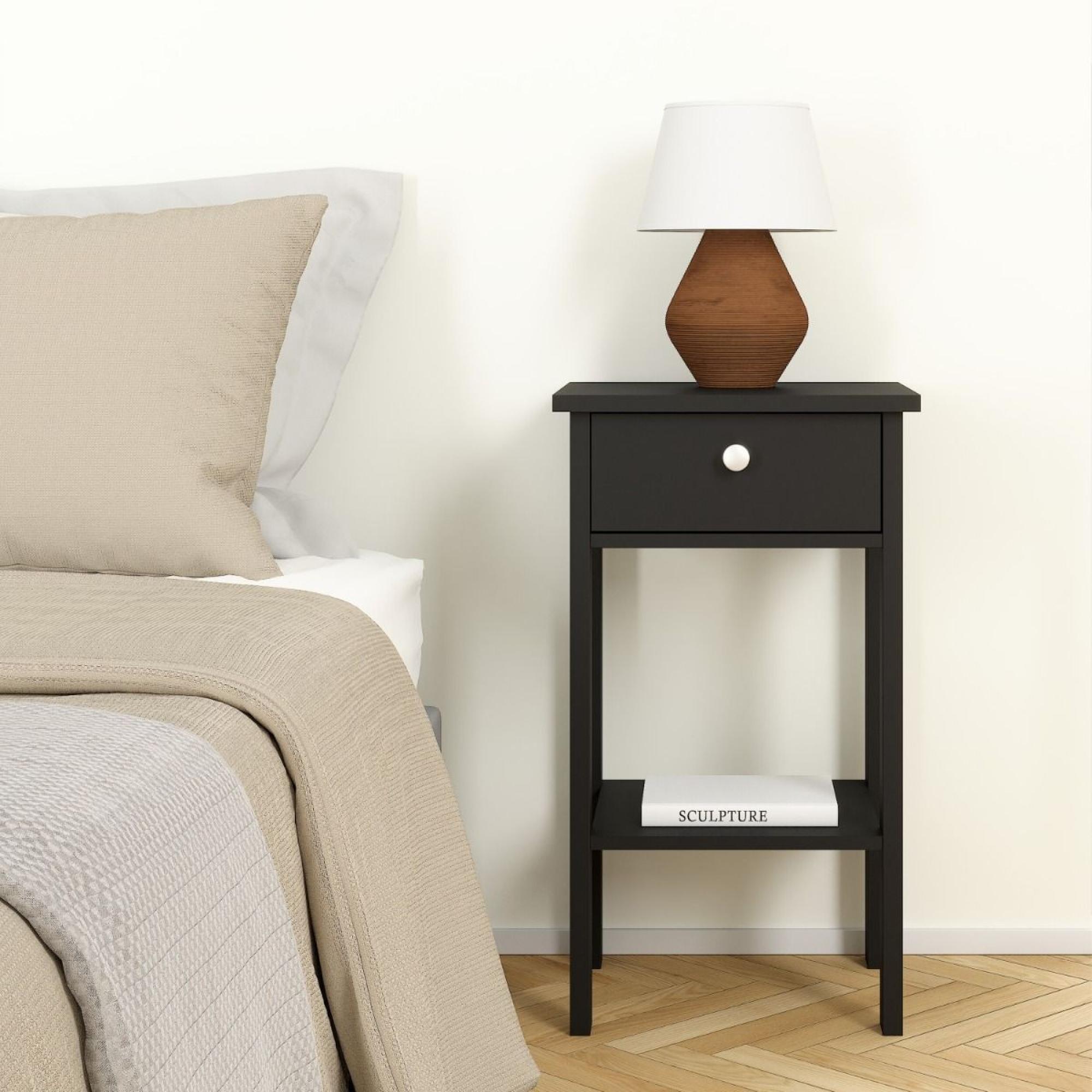 Madrid Matt Black 1 Drawer Bedside Table