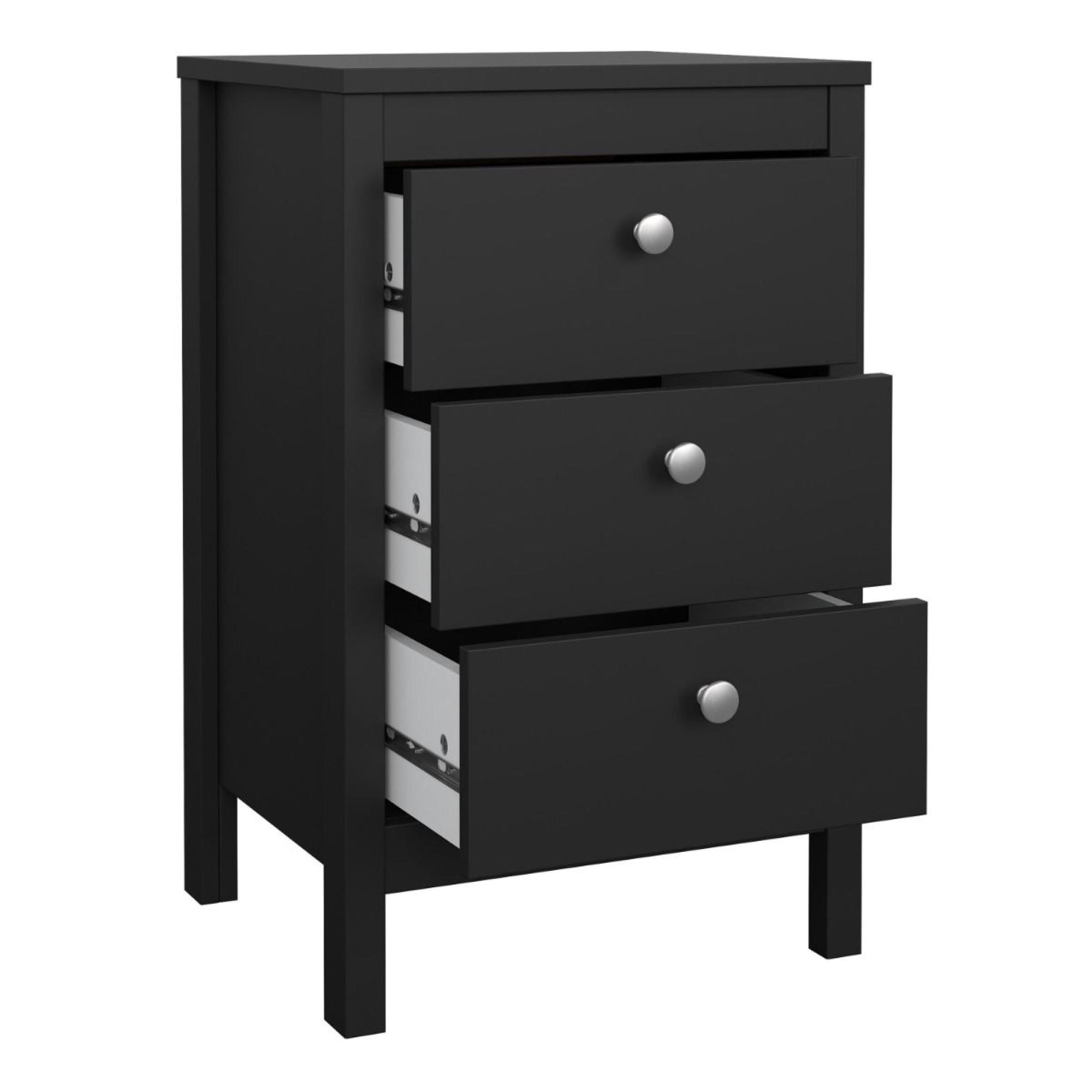 Madrid Bedside Table - 3 Drawer - Matt Black
