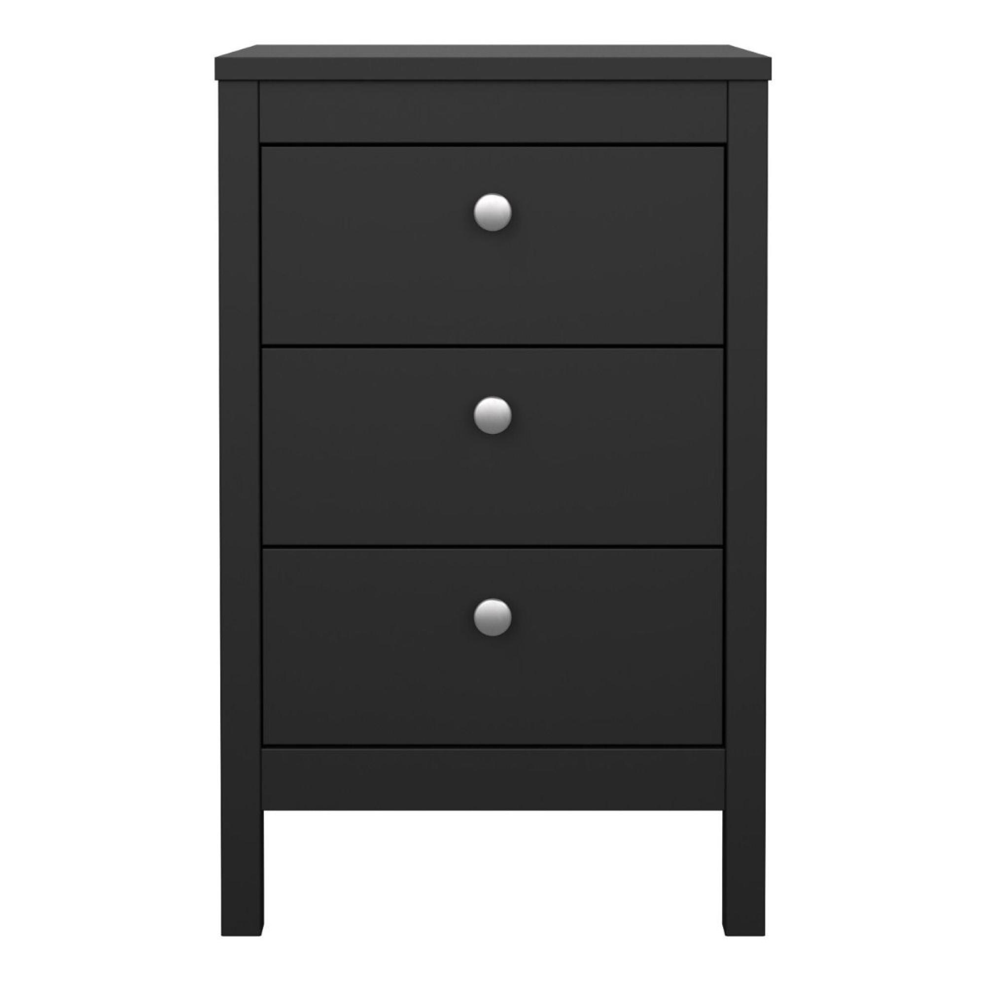 Madrid Bedside Table - 3 Drawer - Matt Black