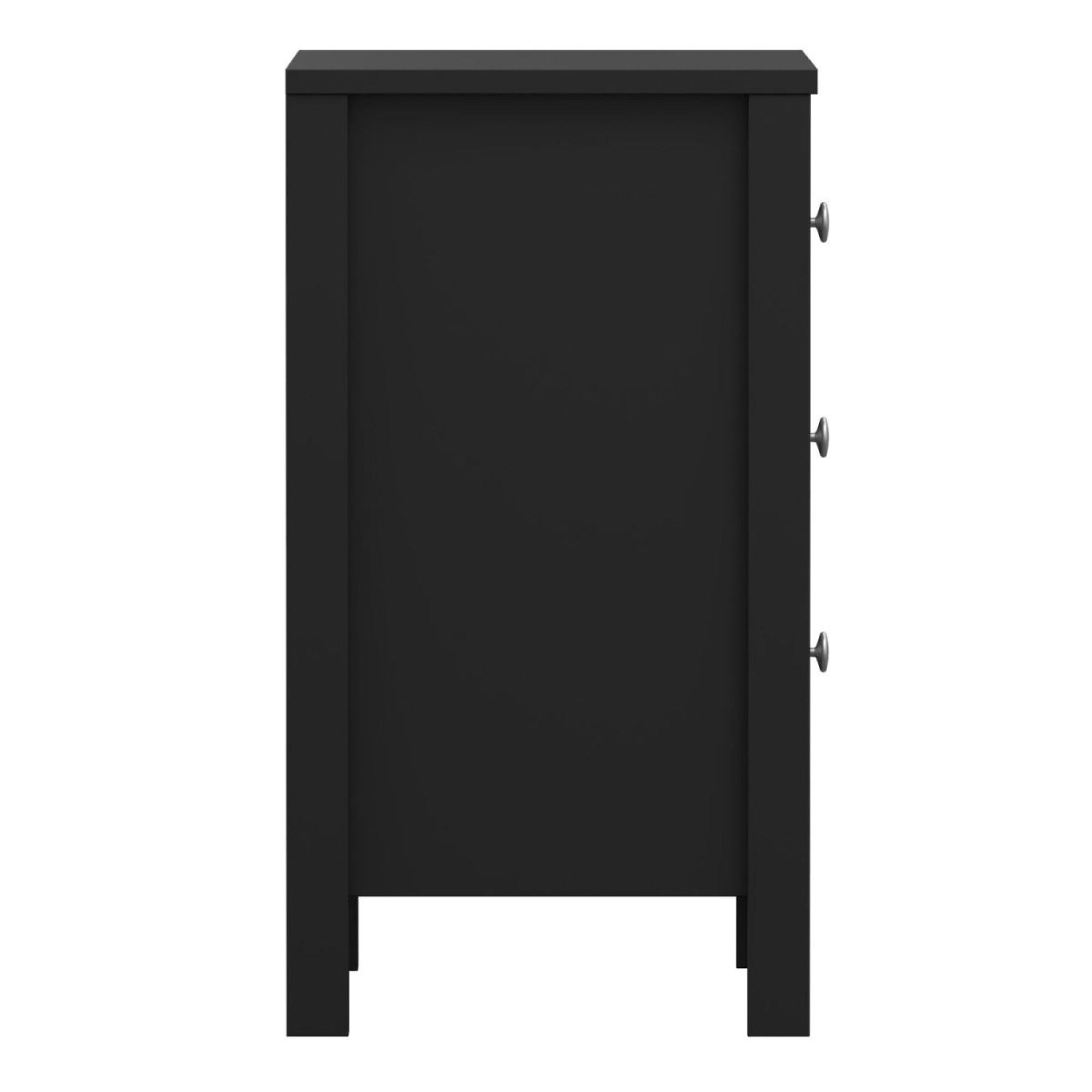Madrid Bedside Table - 3 Drawer - Matt Black