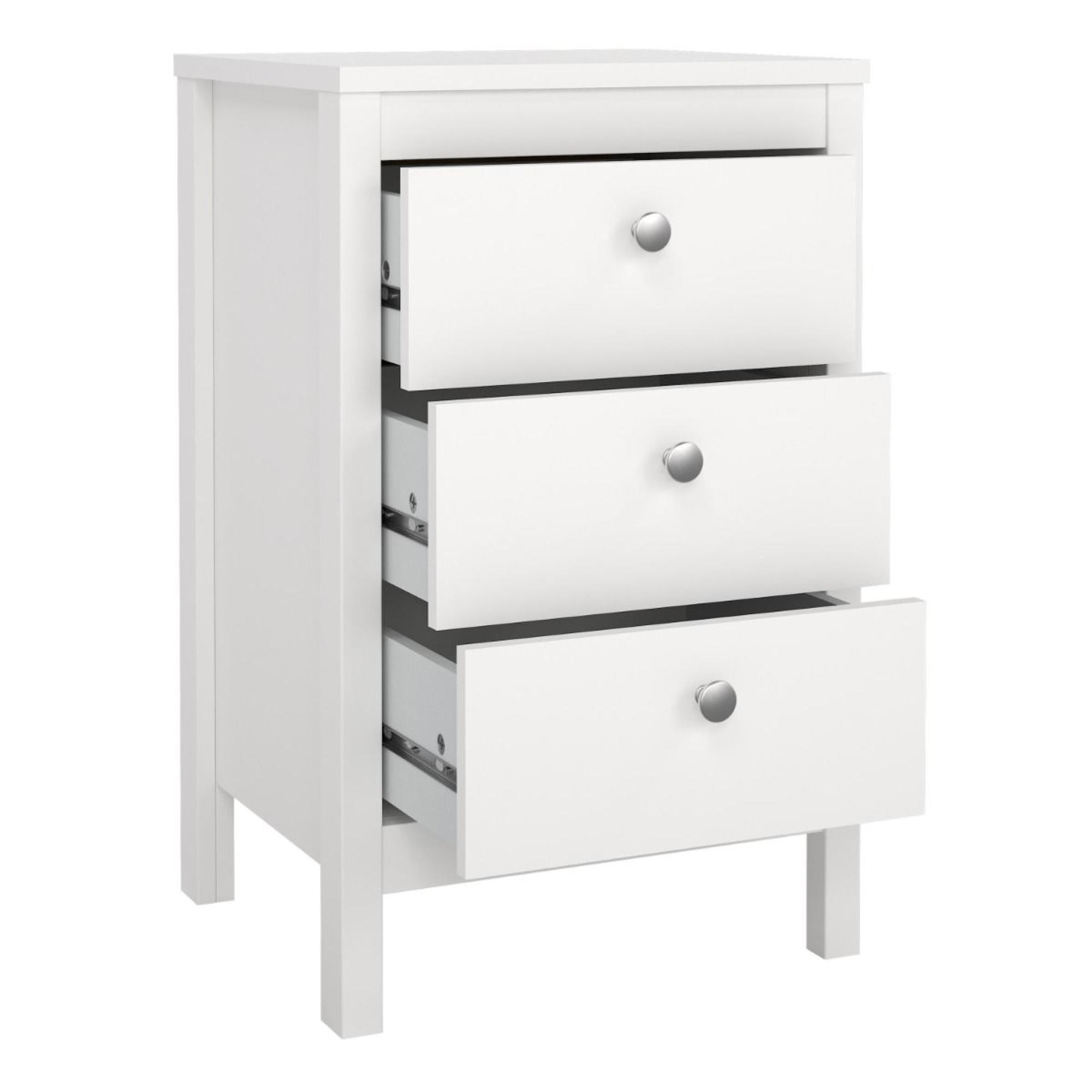 Madrid Bedside Table - 3 Drawer - White