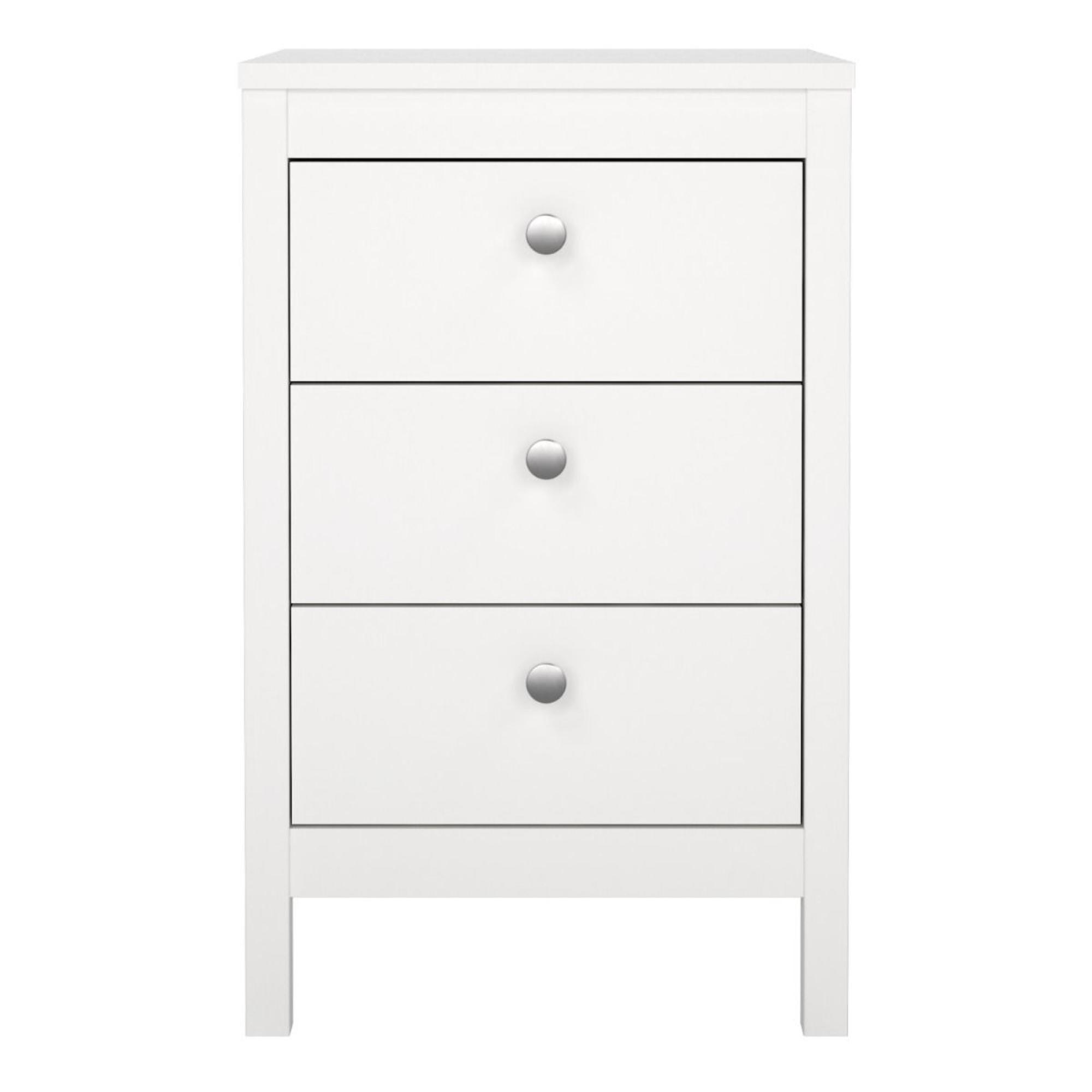Madrid Bedside Table - 3 Drawer - White