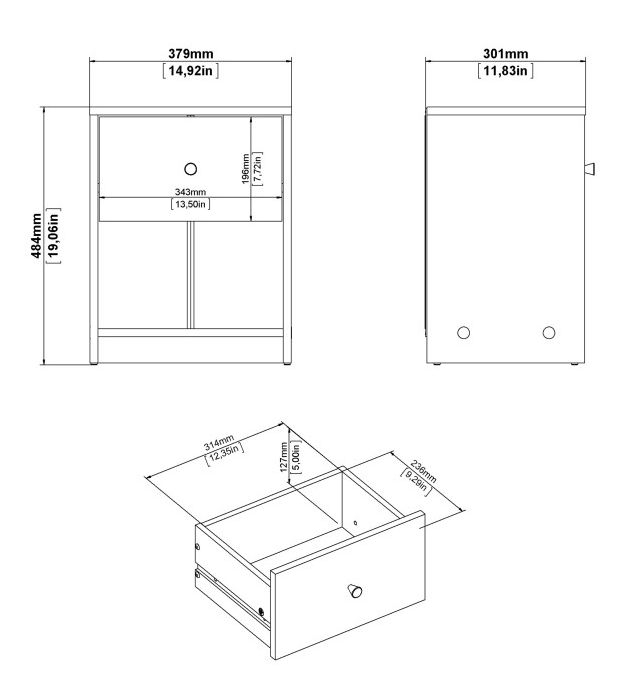 May Bedside Cabinet - 1 Drawer - Black