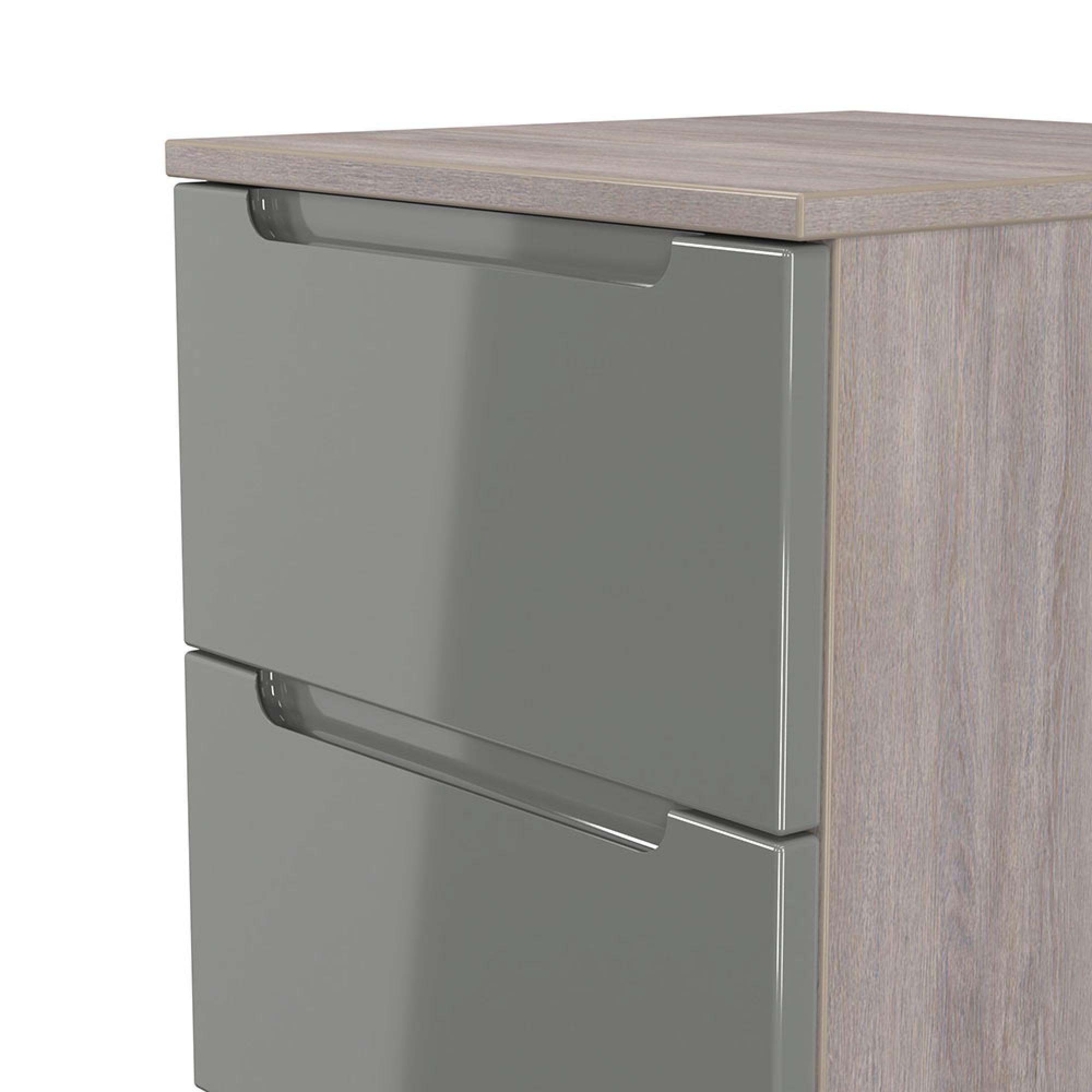 Milan Bedside Cabinet - 2 Drawer - Grey Gloss and Grey Oak