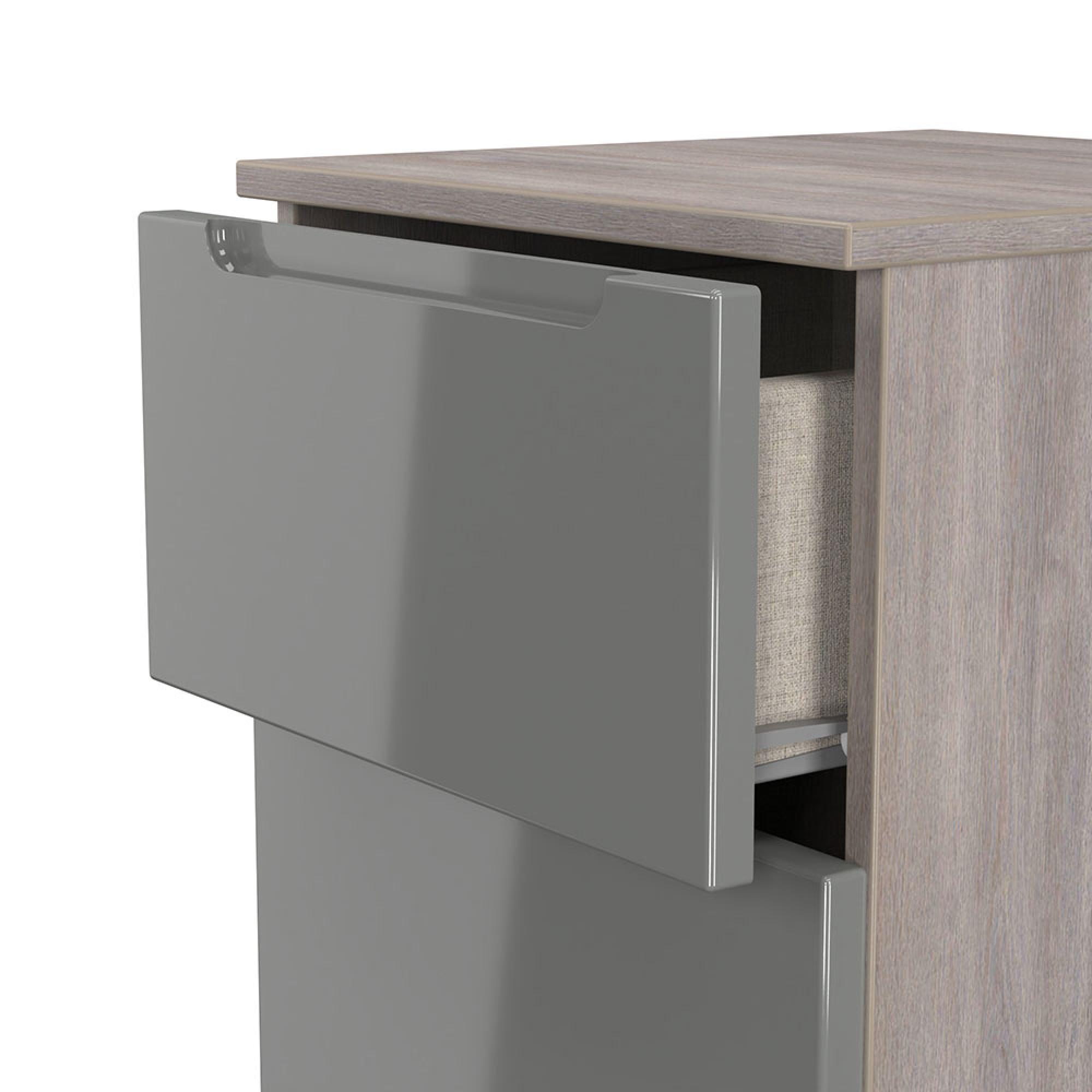 Milan Bedside Cabinet - 3 Drawer - Grey Gloss and Grey Oak