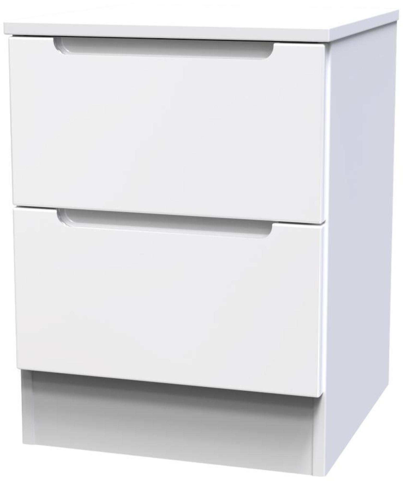 Milan Bedside Cabinet - 2 Drawer - White Gloss