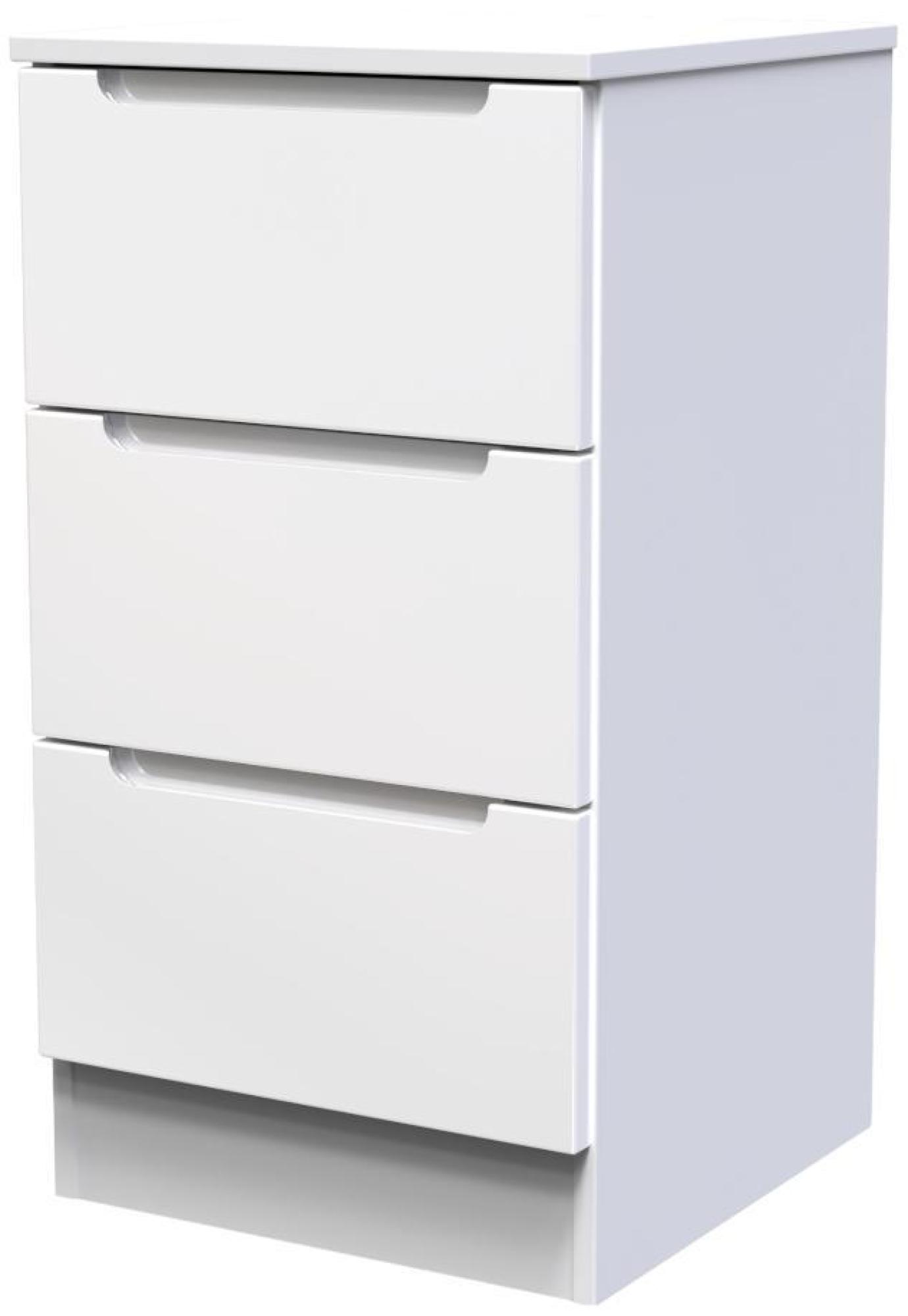 Milan Bedside Cabinet - 3 Drawer - White Gloss