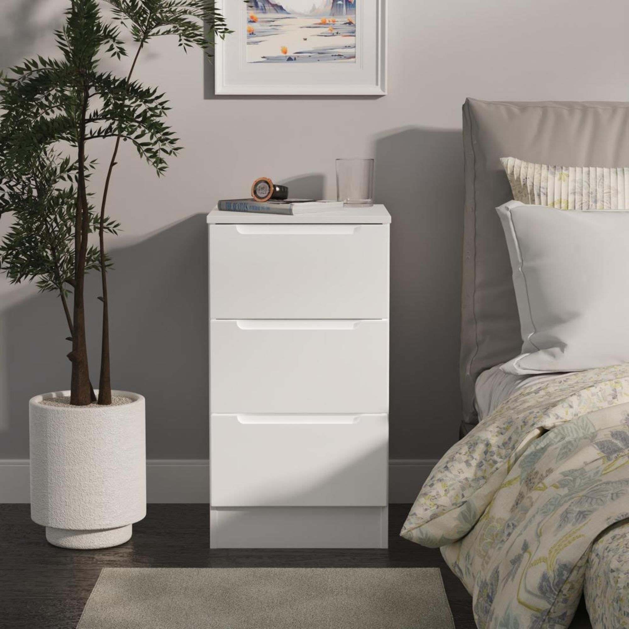 Milan Bedside Cabinet - 3 Drawer - White Gloss