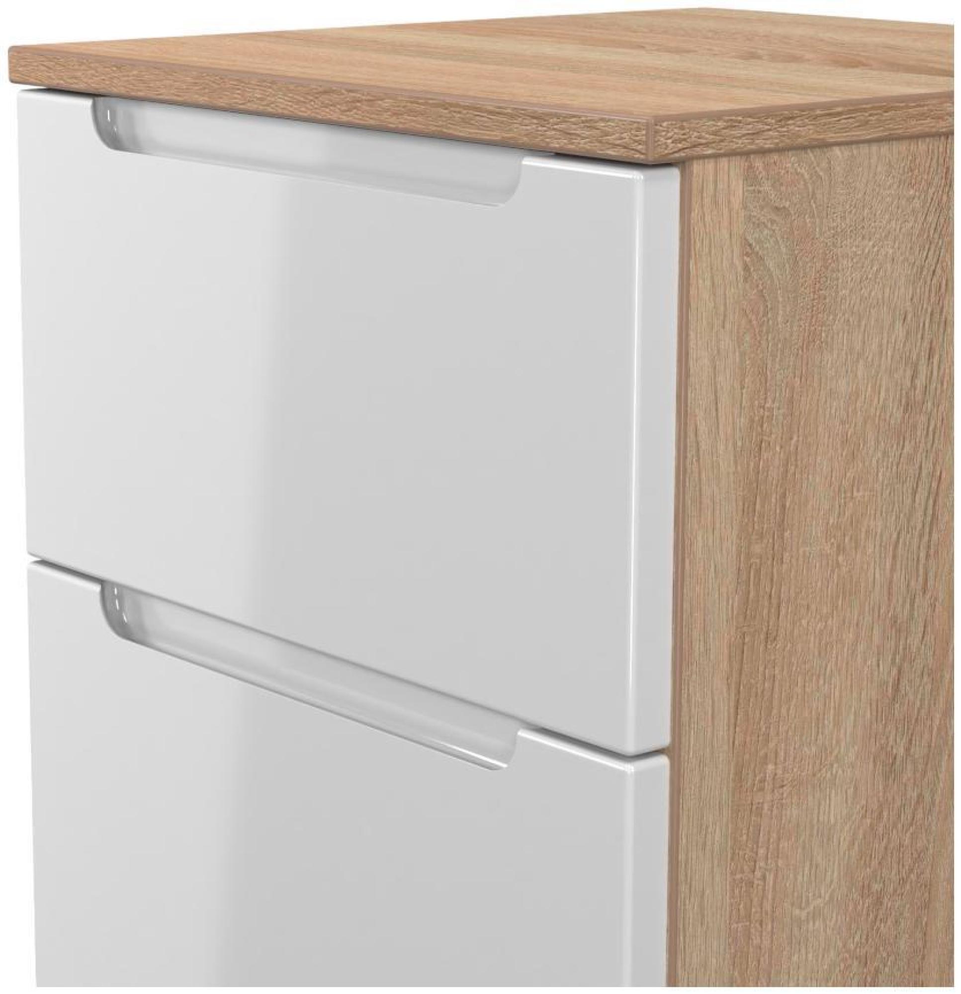 Milan Bedside Cabinet - 2 Drawer - White Gloss and Oak