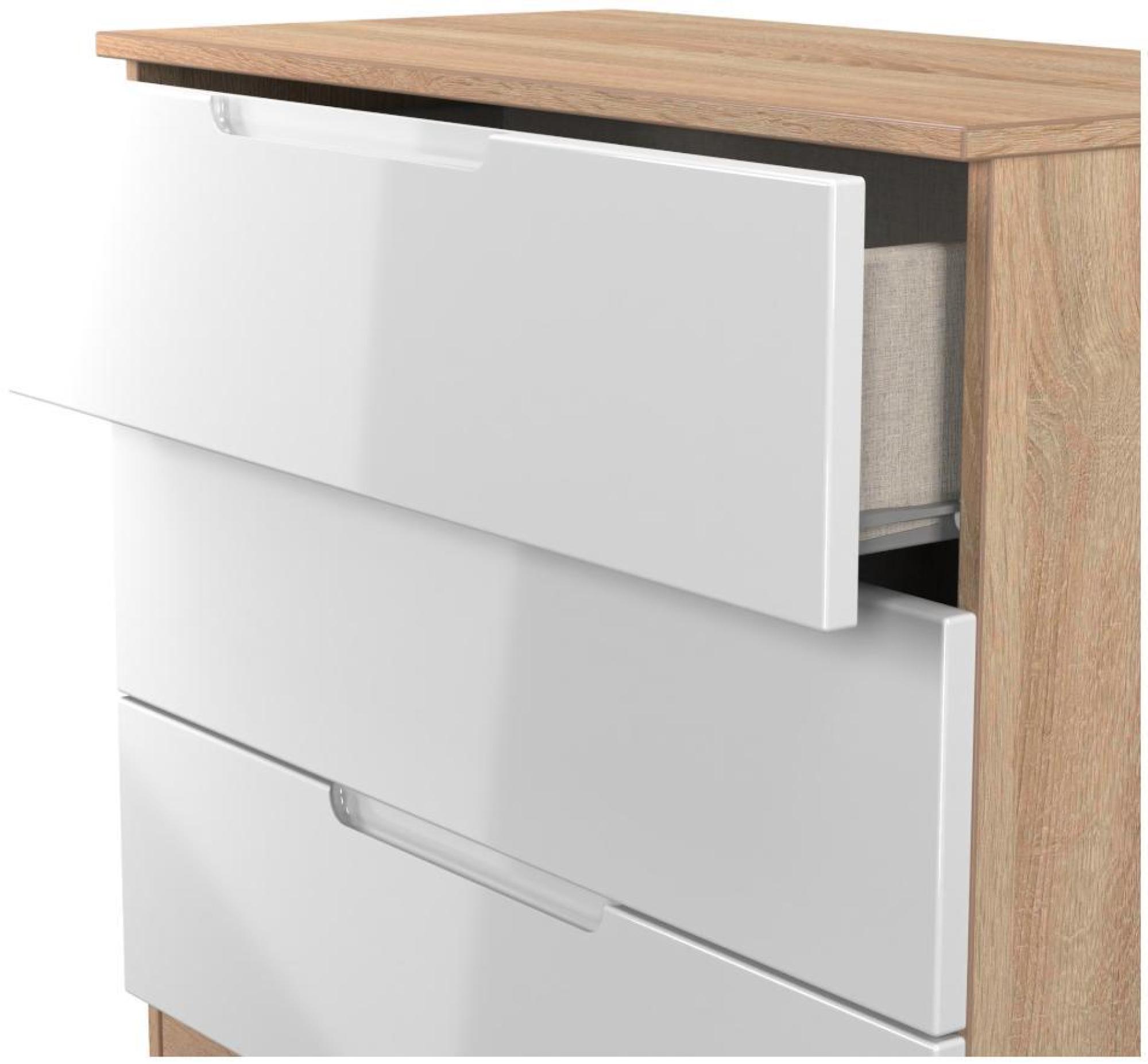 Milan Chest - Small - 3 Drawer - White Gloss and Oak