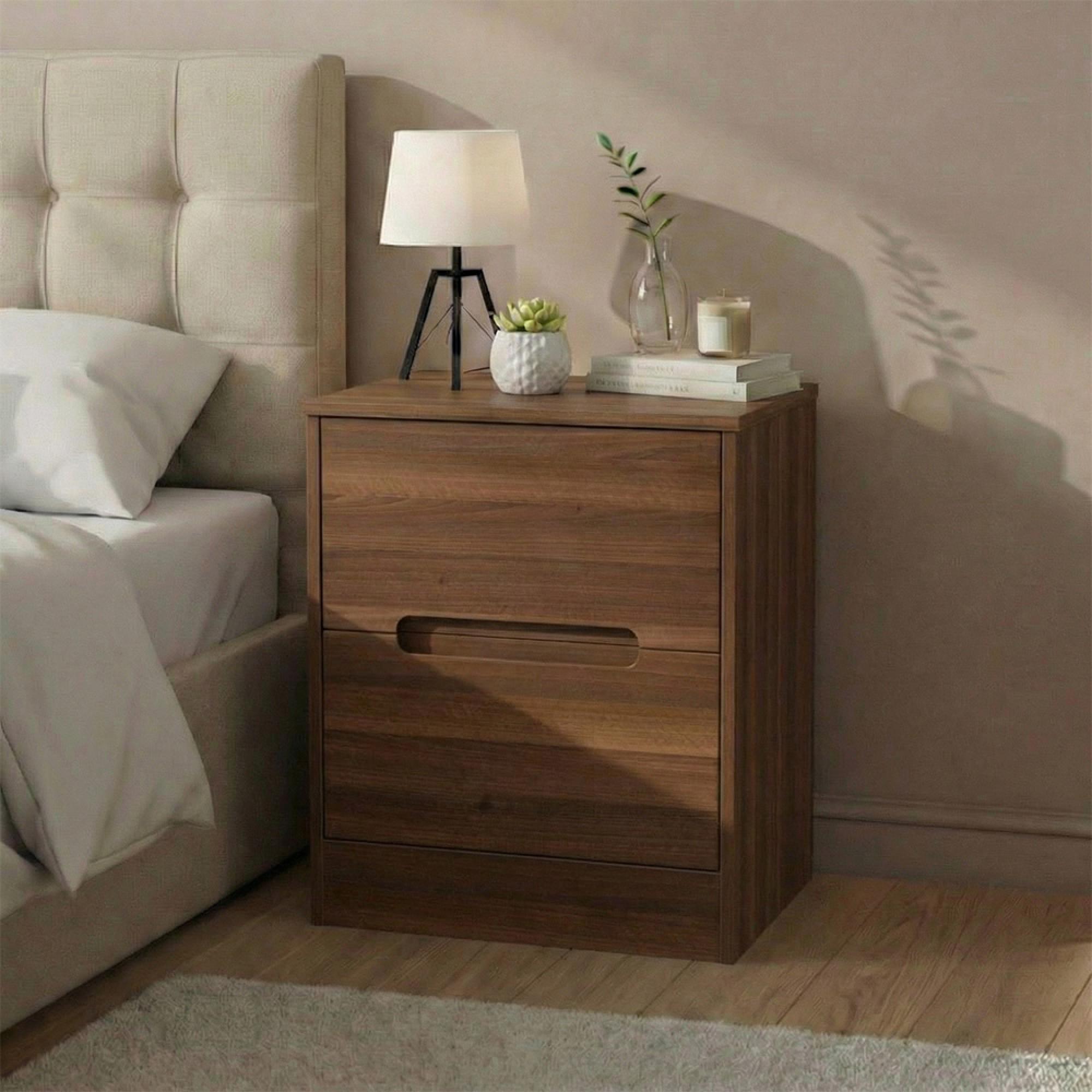 Monaco Bedside Cabinet - 2 Drawer - Noche Walnut