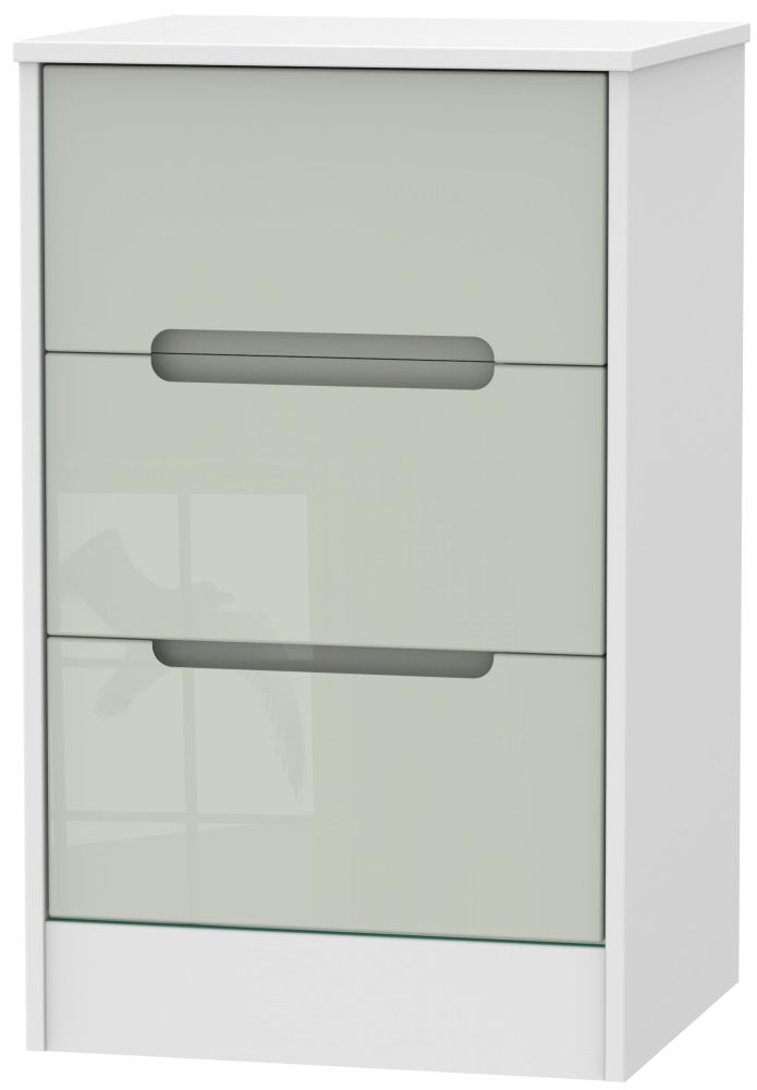 Monaco Cashmere Gloss and White 3 Drawer Bedside Cabinet