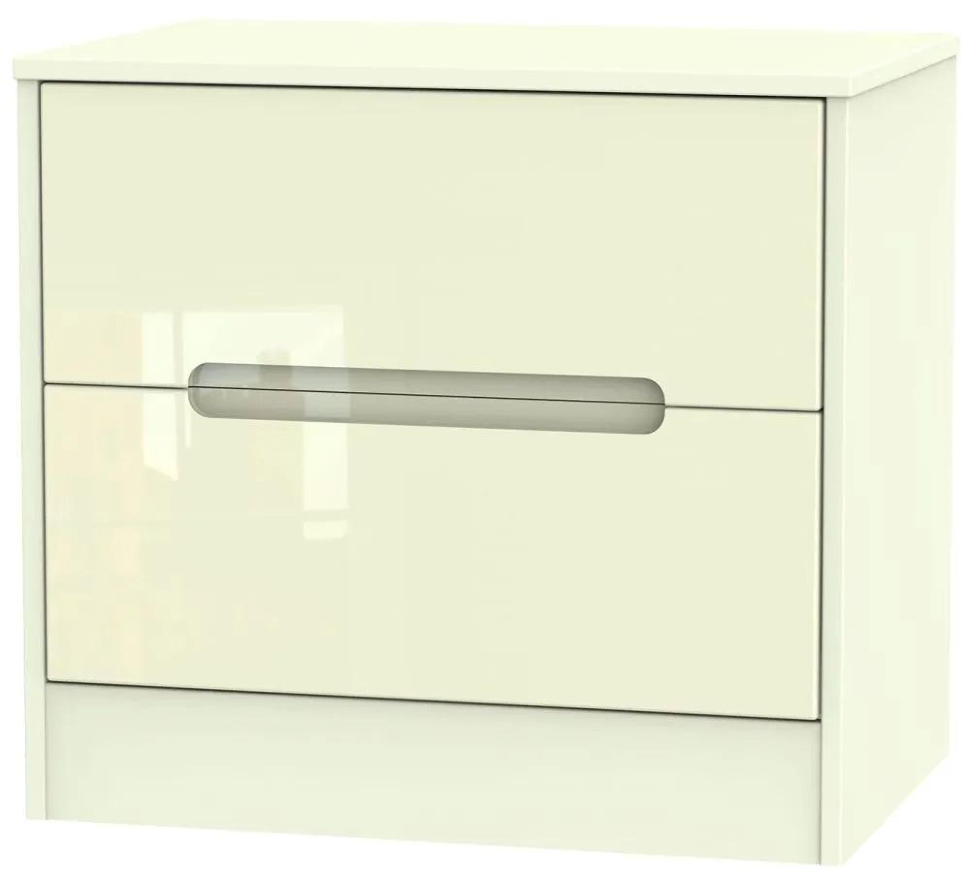Monaco Cream Gloss 2 Drawer Wide Bedside Cabinet