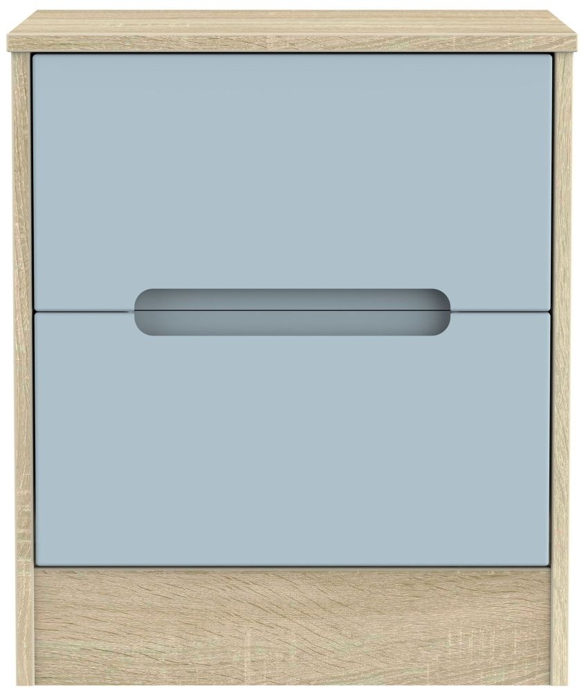 Monaco Denim and Oak Effect 2 Drawer Bedside Cabinet