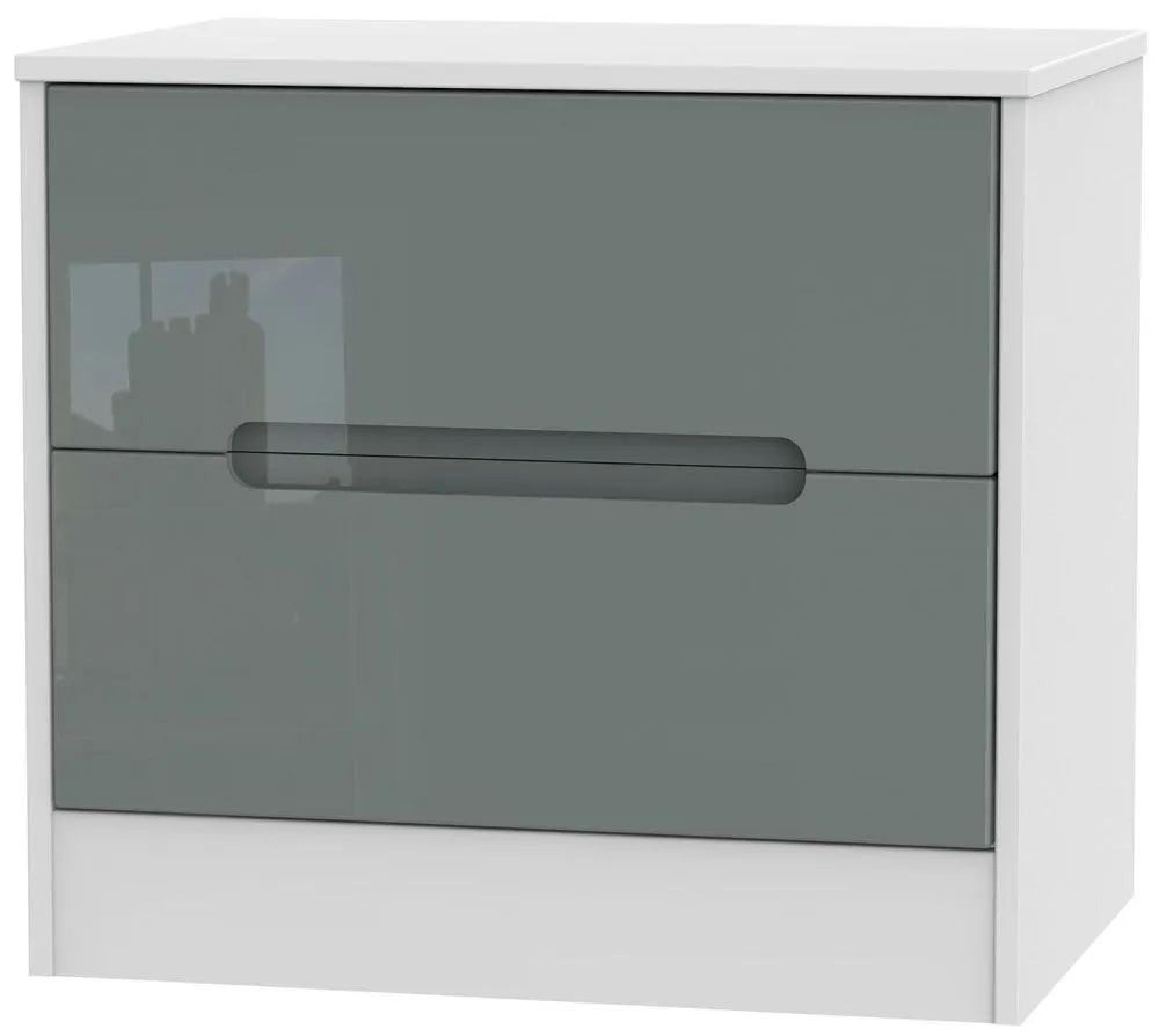 Monaco Grey Gloss and White 2 Drawer Wide Bedside Cabinet