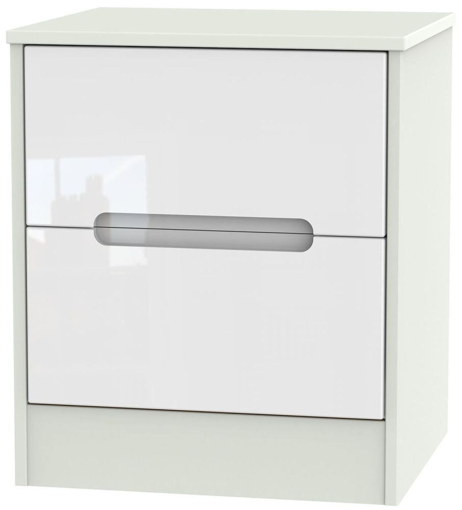 Monaco White Gloss and Cashmere 2 Drawer Bedside Cabinet