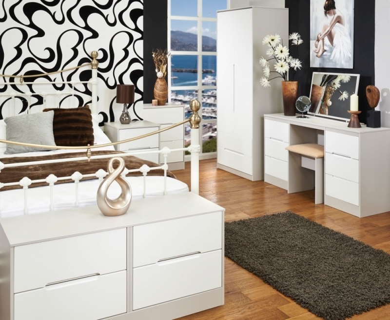 Monaco Bedside Cabinet - 2 Drawer - White and Cashmere
