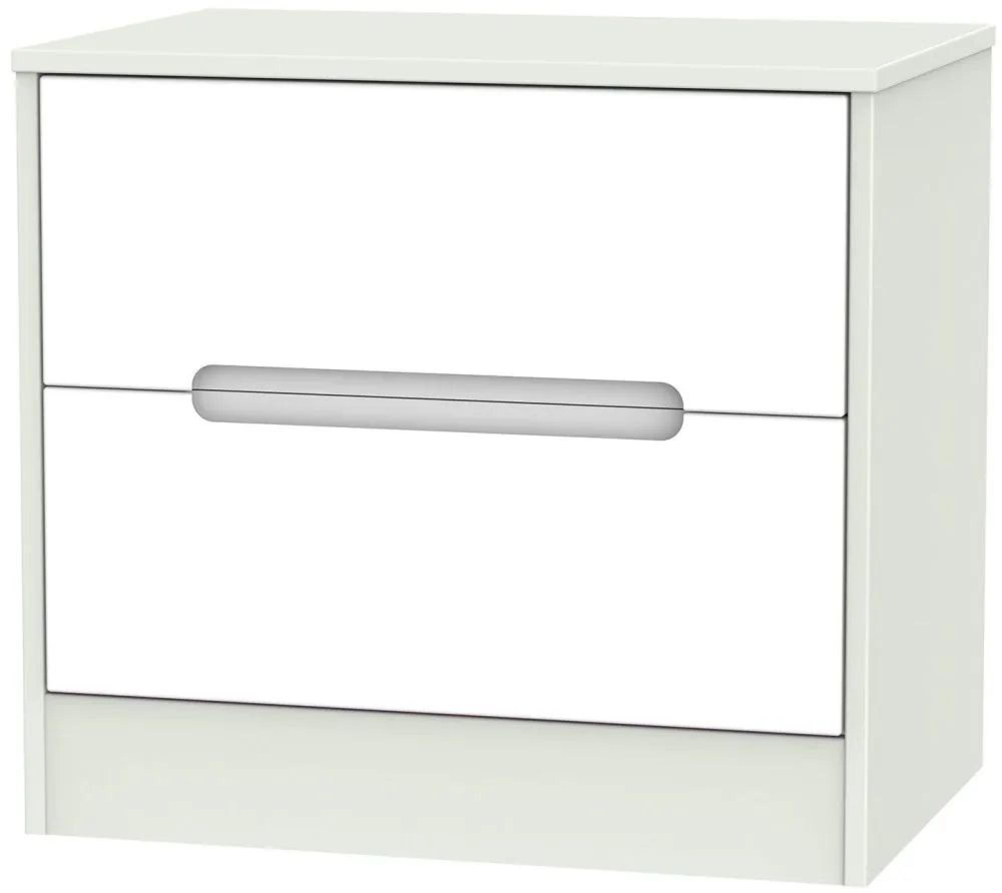 Monaco White and Cashmere 2 Drawer Wide Bedside Cabinet
