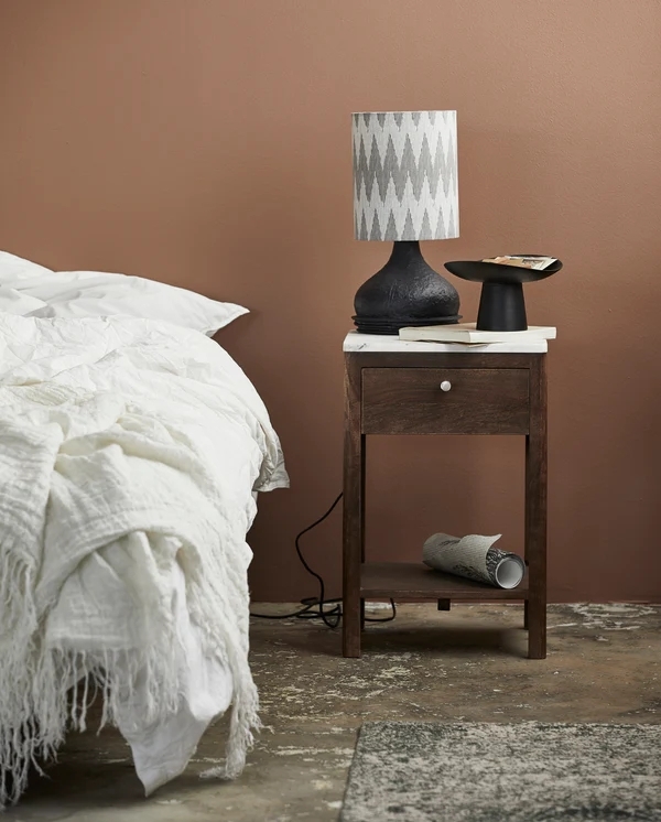 Bille Bedside Table - Mango Wood & Marble Top