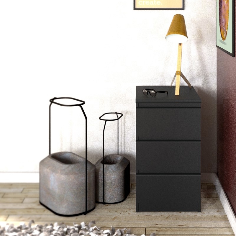 Naia Bedside Cabinet - 3 Drawer - Black