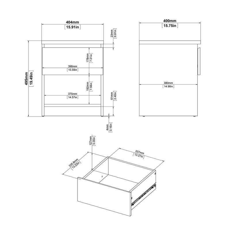Naia Bedside Cabinet - 1 Drawer - Grey Concrete