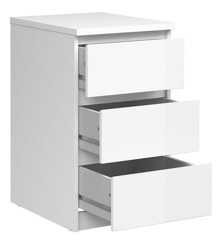 Naia Bedside Cabinet - 3 Drawer - White Gloss