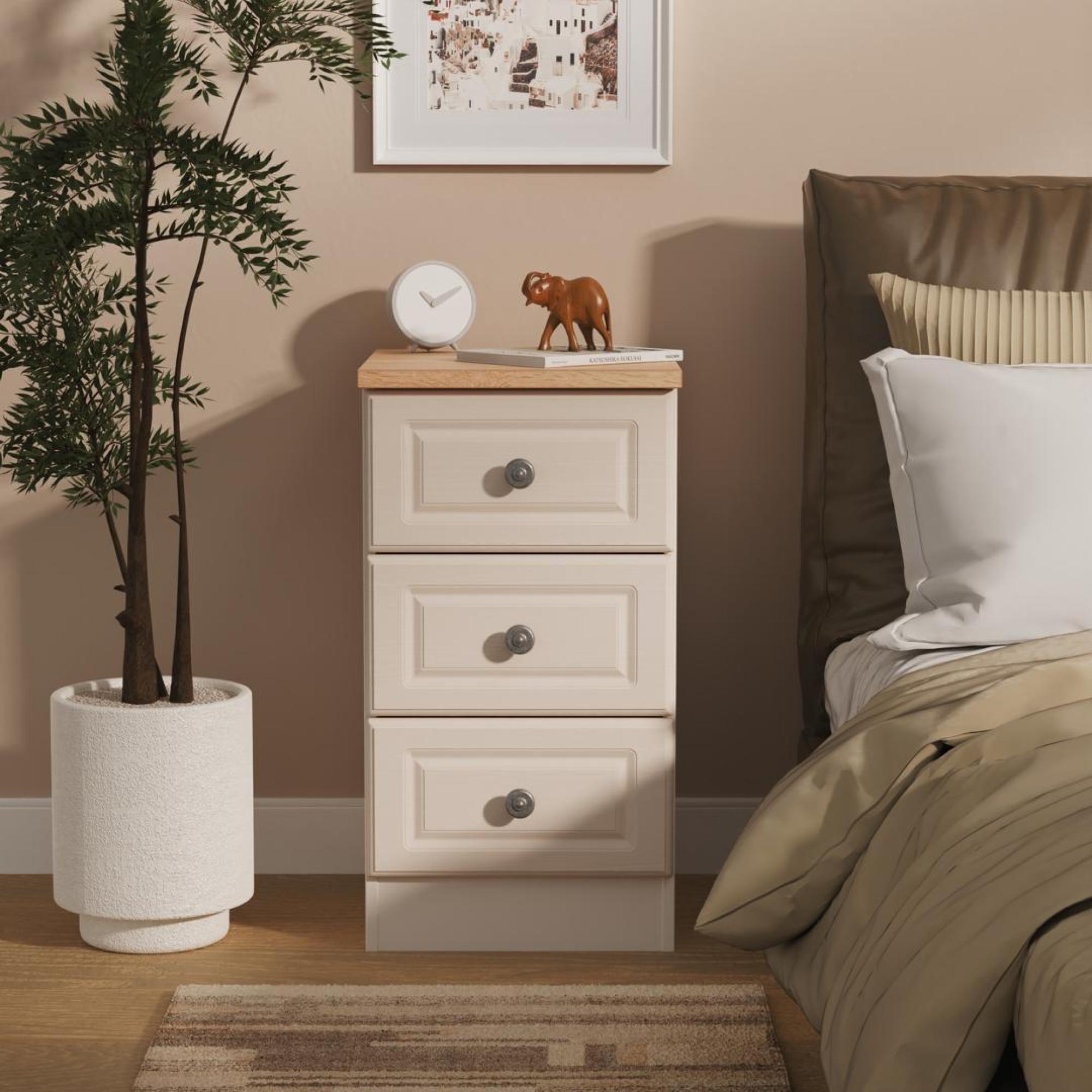 Norfolk Bedside Cabinet - 3 Drawer - Cashmere and Oak