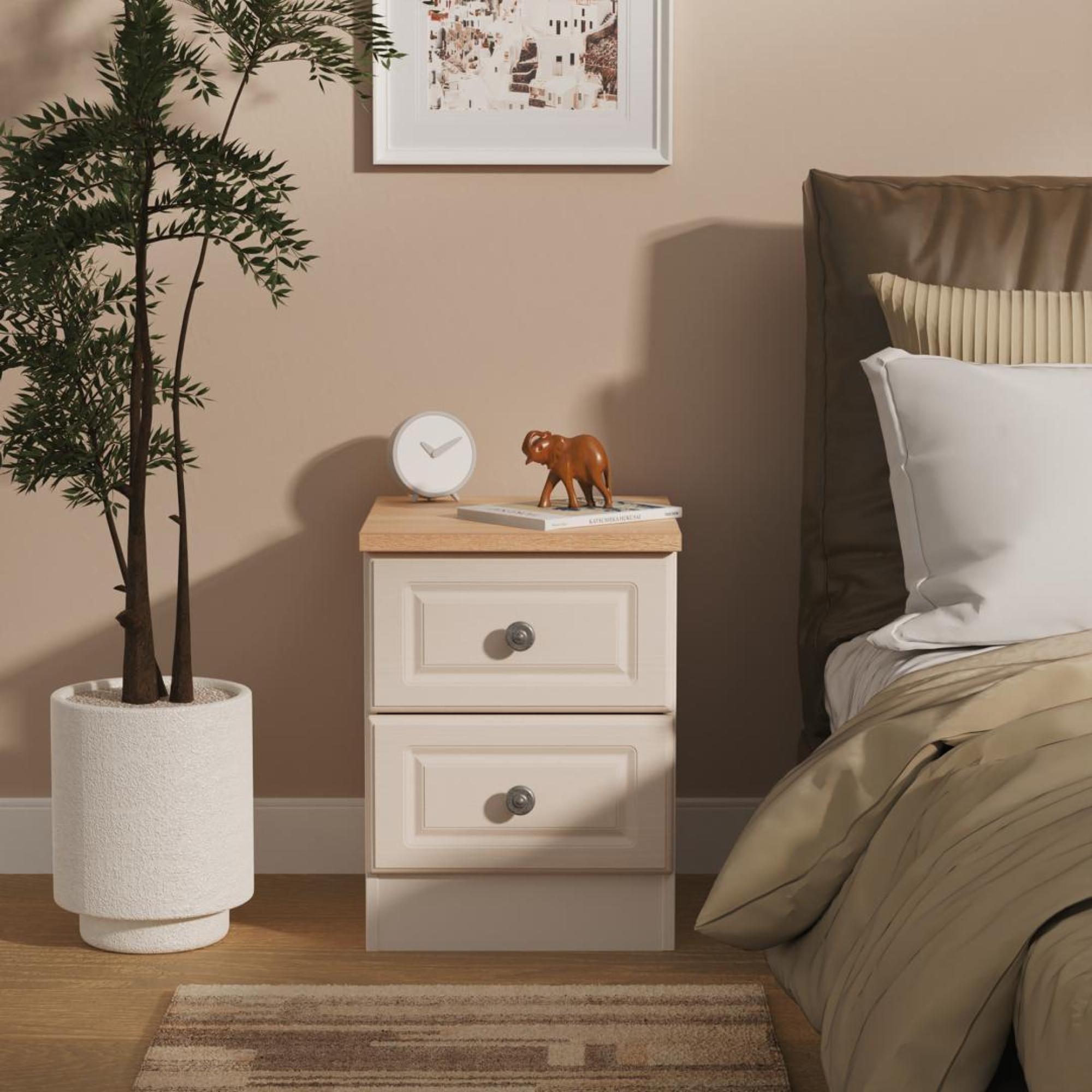Norfolk Bedside Cabinet - 2 Drawer - Cashmere and Oak