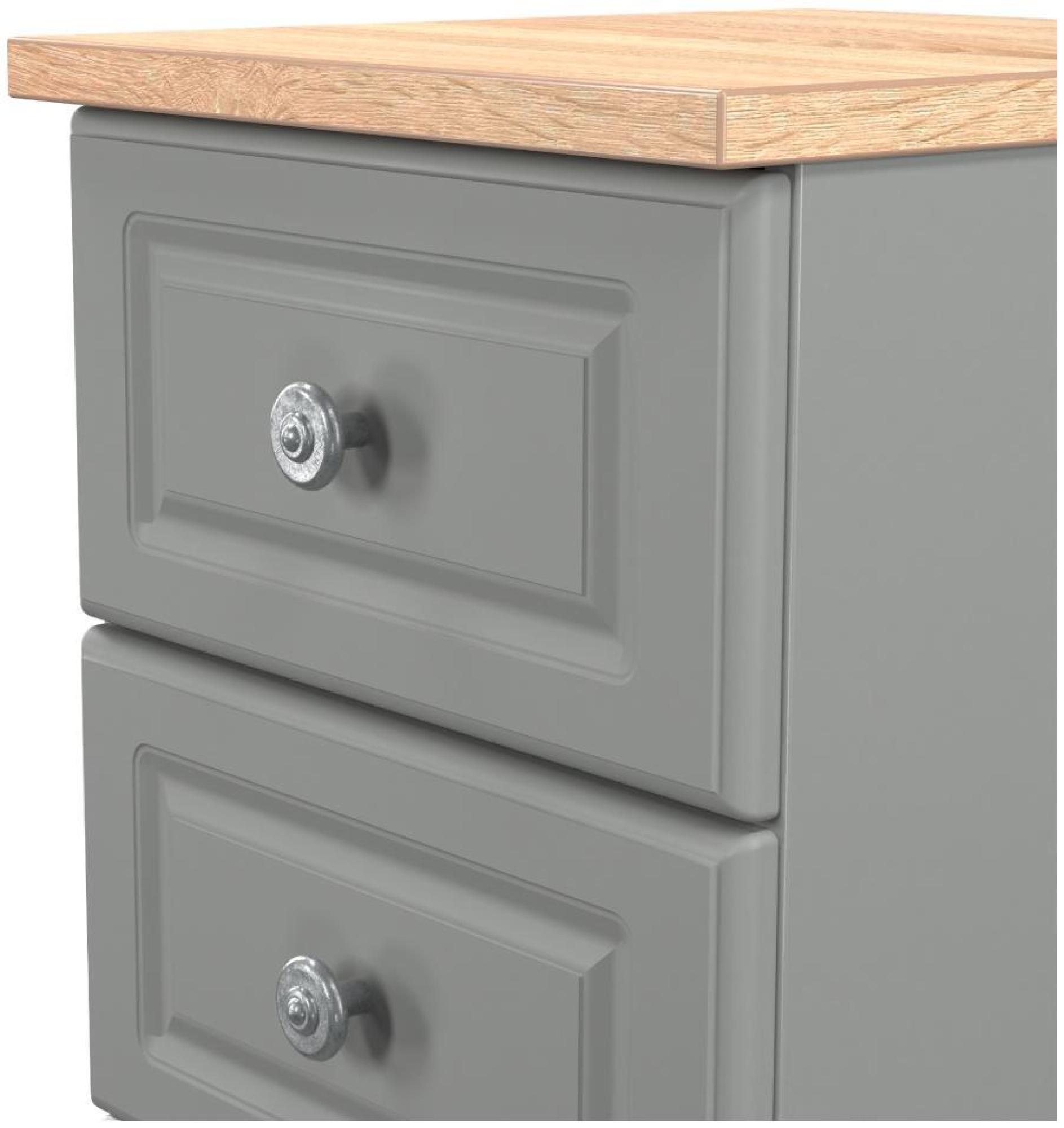 Norfolk Bedside Cabinet - 3 Drawer - Grey and Oak