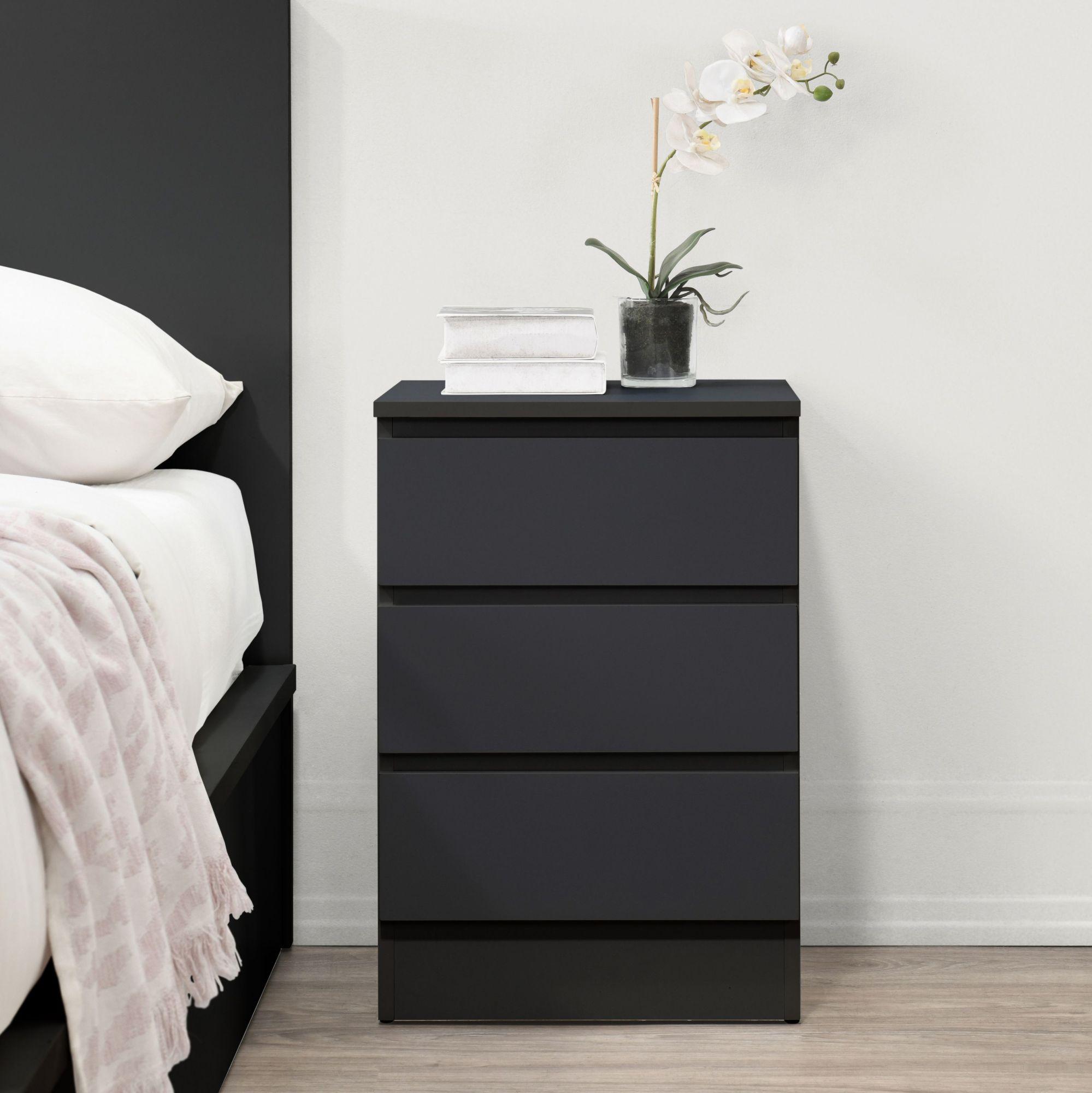 Oslo Bedside Cabinet - 3 Drawer - Black