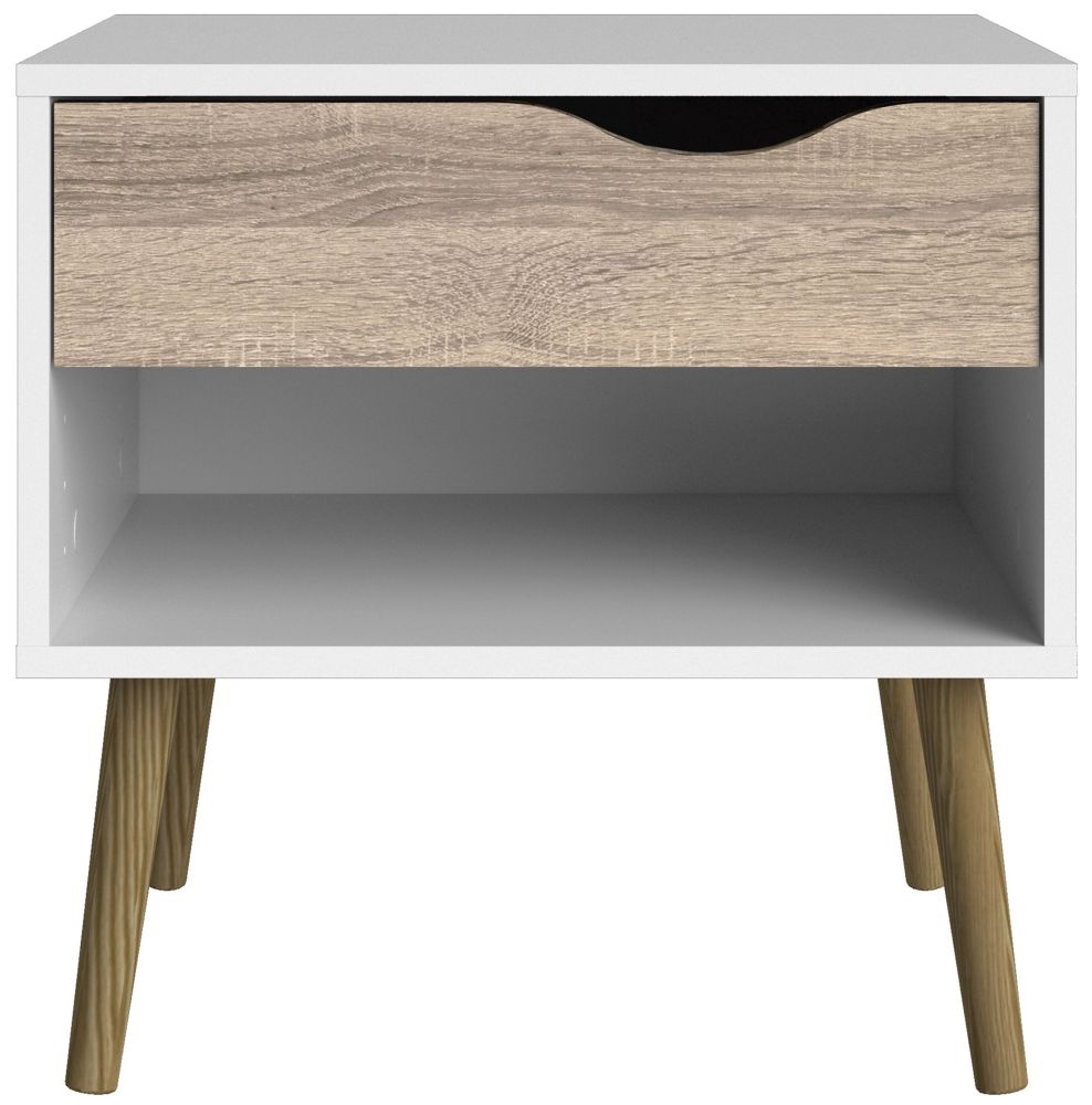 Oslo White and Oak Effect 1 Drawer Bedside Table