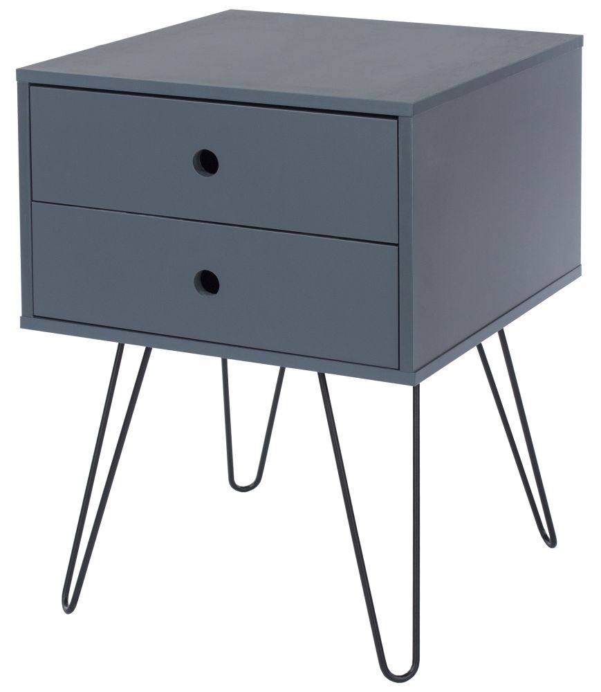 Options Blue 2 Drawer Bedside Cabinet with Hairpin Legs