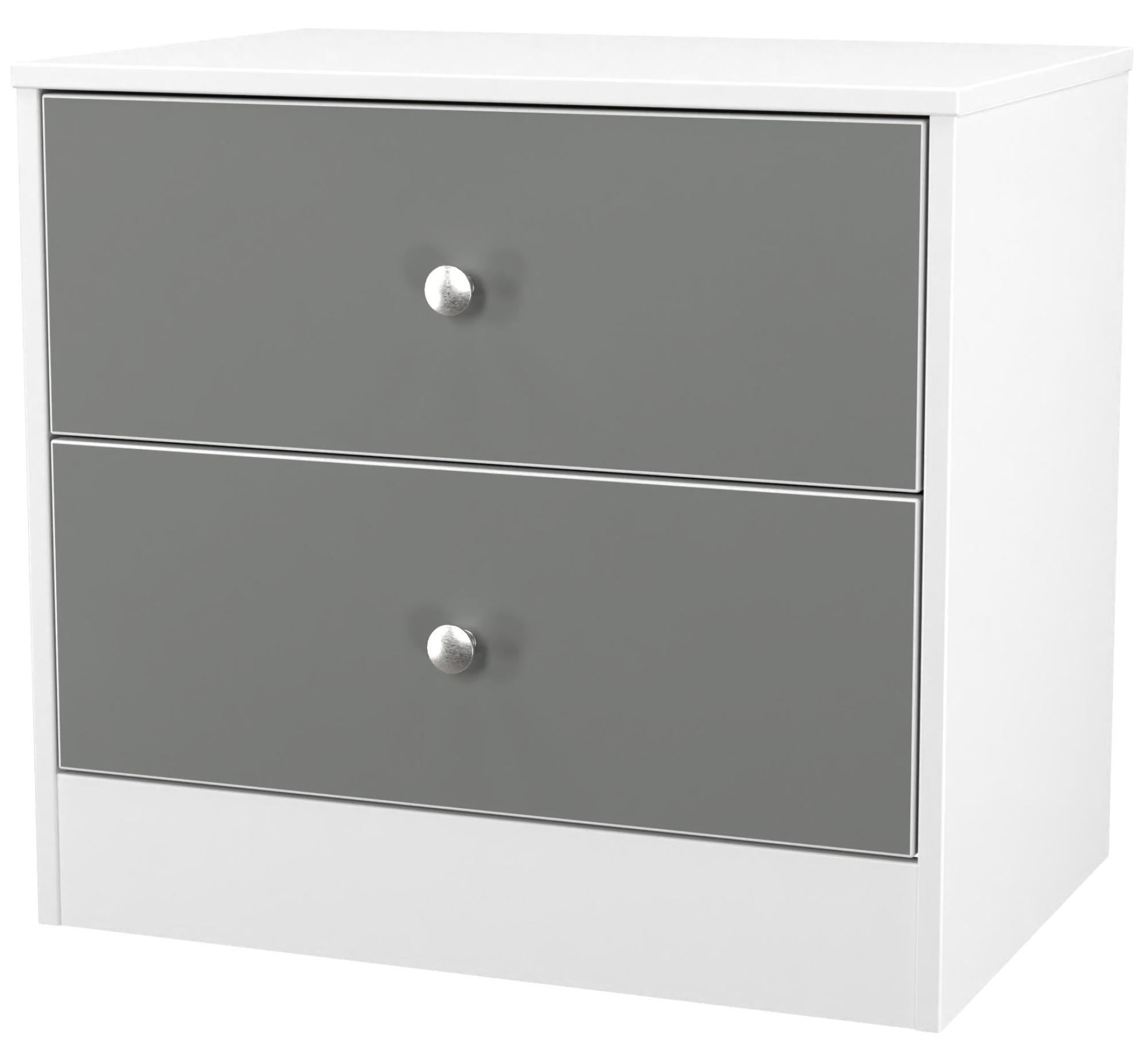 Padstow Bedside Cabinet - 2 Drawer - Grey and White Matt