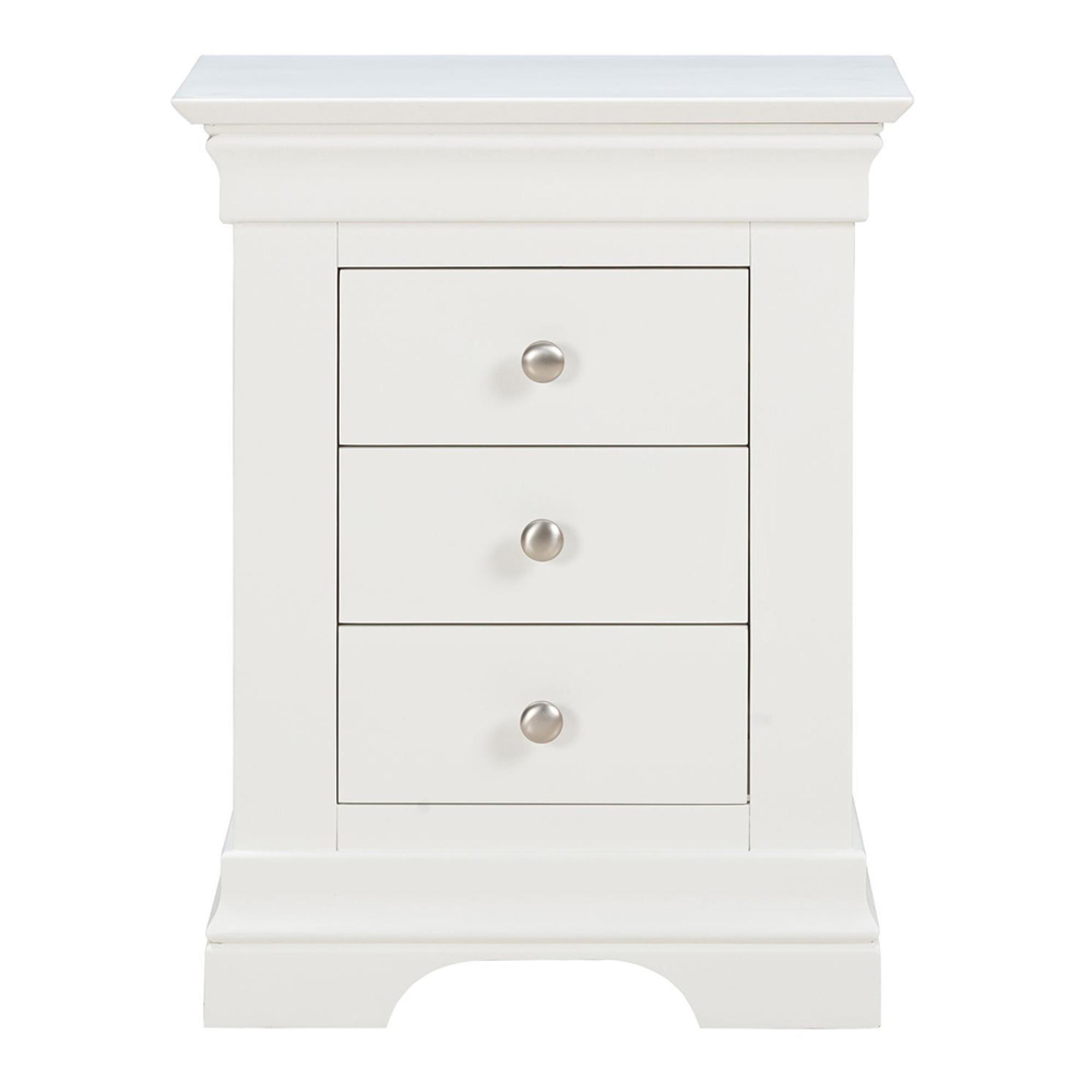 Paisley Bedside Cabinet - 3 Drawer - White Painted