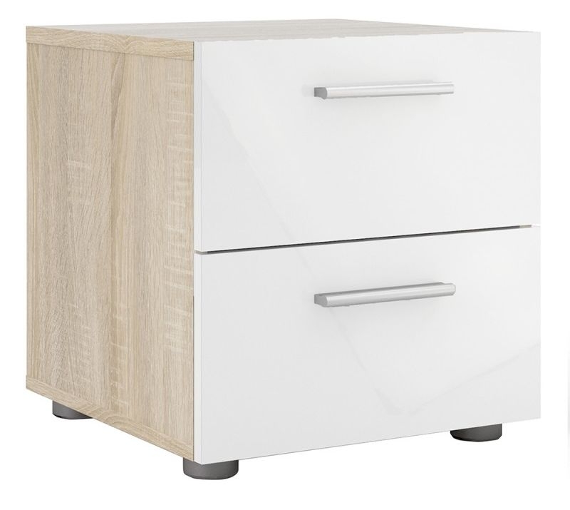 Pepe Oak Effect and White Gloss 2 Drawer Bedside Cabinet