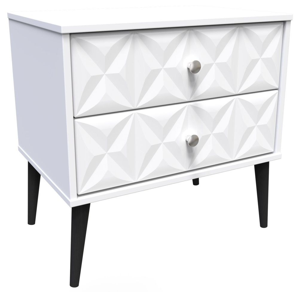 Pixel Bedside Table - Midi - 2 Drawer - White