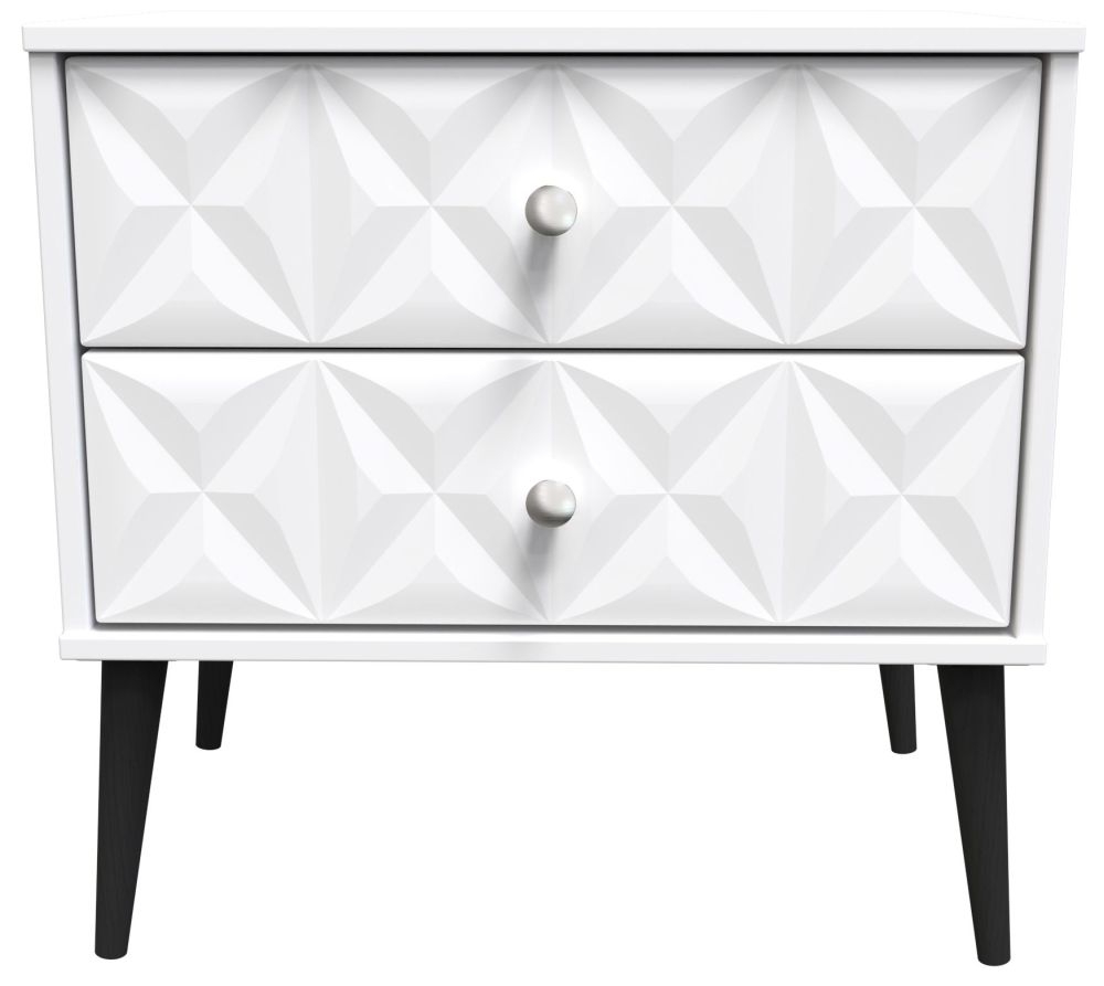 Pixel White 2 Drawer Midi Bedside Table