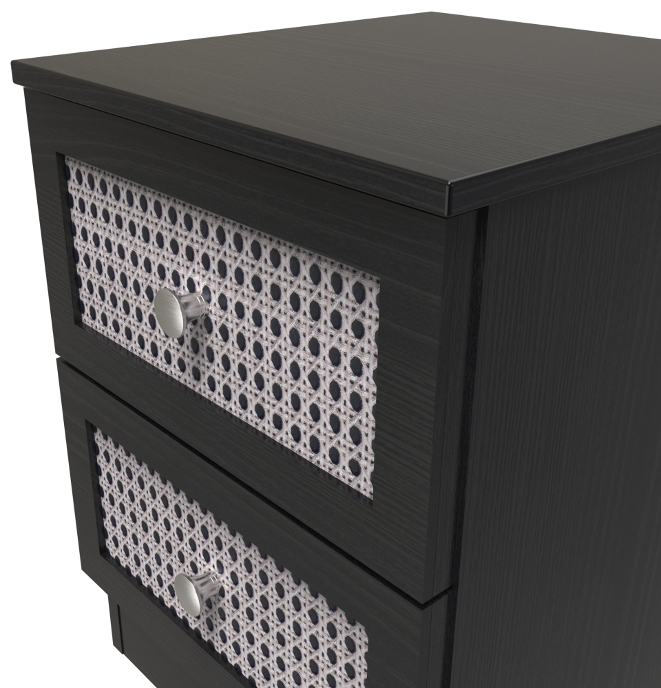 Rattan and Black Ash Bedside Cabinet - 2 Drawer