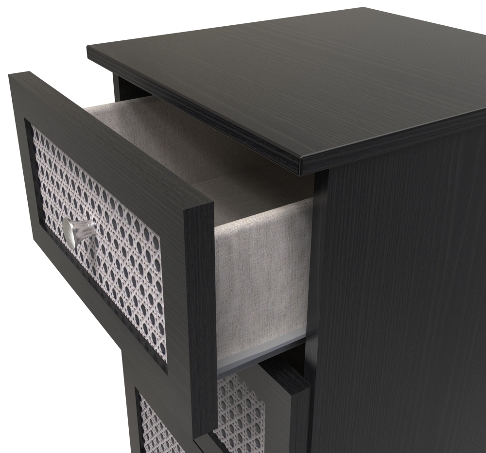 Rattan and Black Ash Bedside Cabinet - 3 Drawer