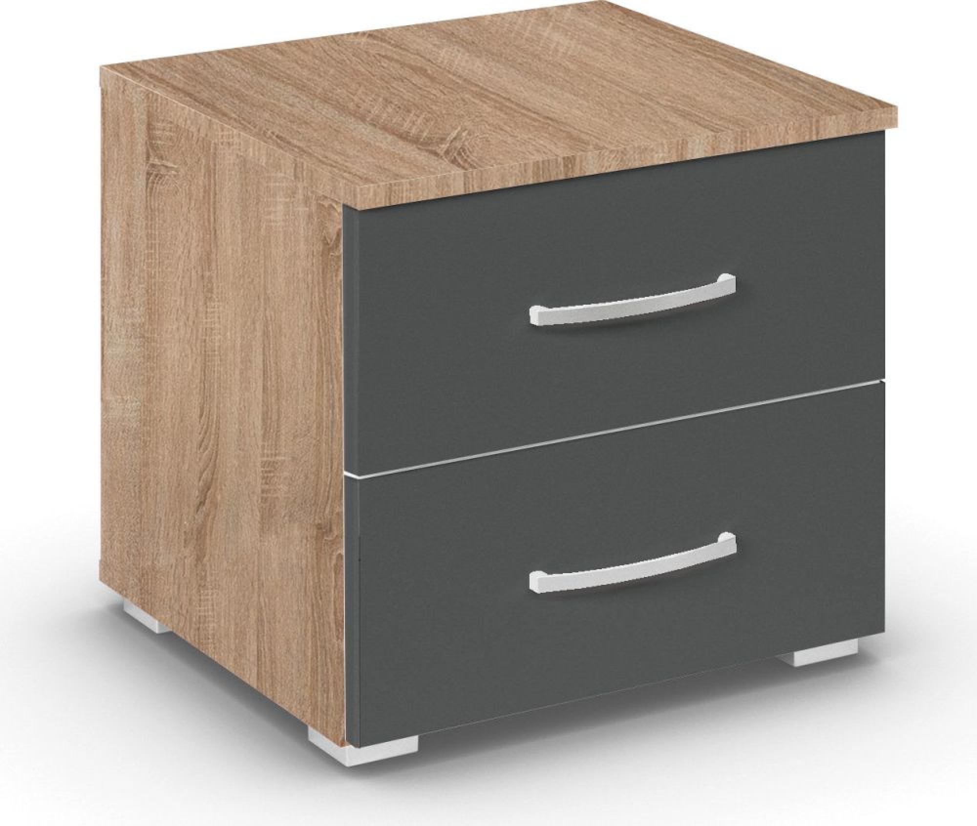 Rauch Aditio 2 Drawer Bedside Cabinet - Sonoma Oak and Metallic Dark Grey