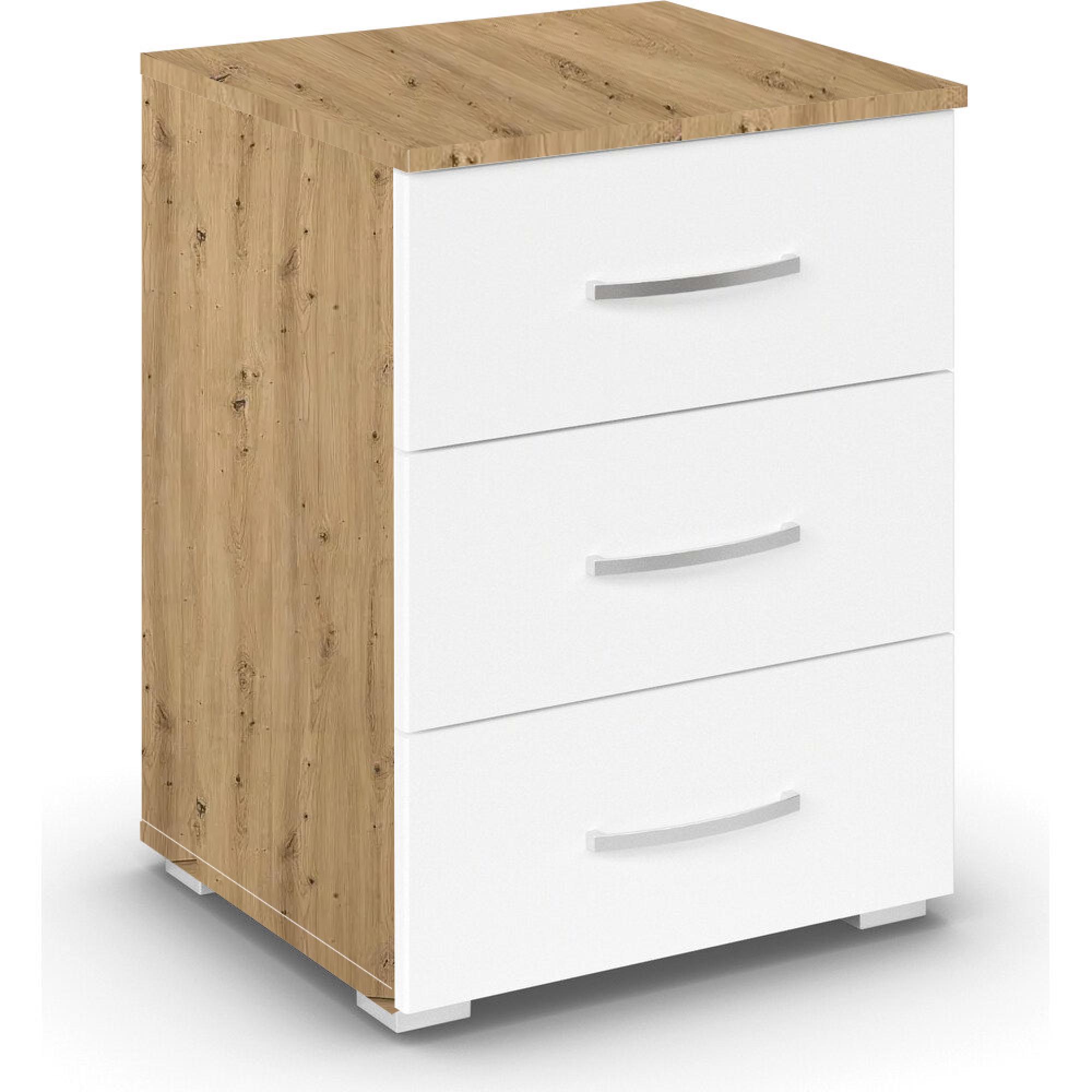 Rauch Aditio 3 Drawer Bedside Cabinet - Artisan Oak and Alpine White