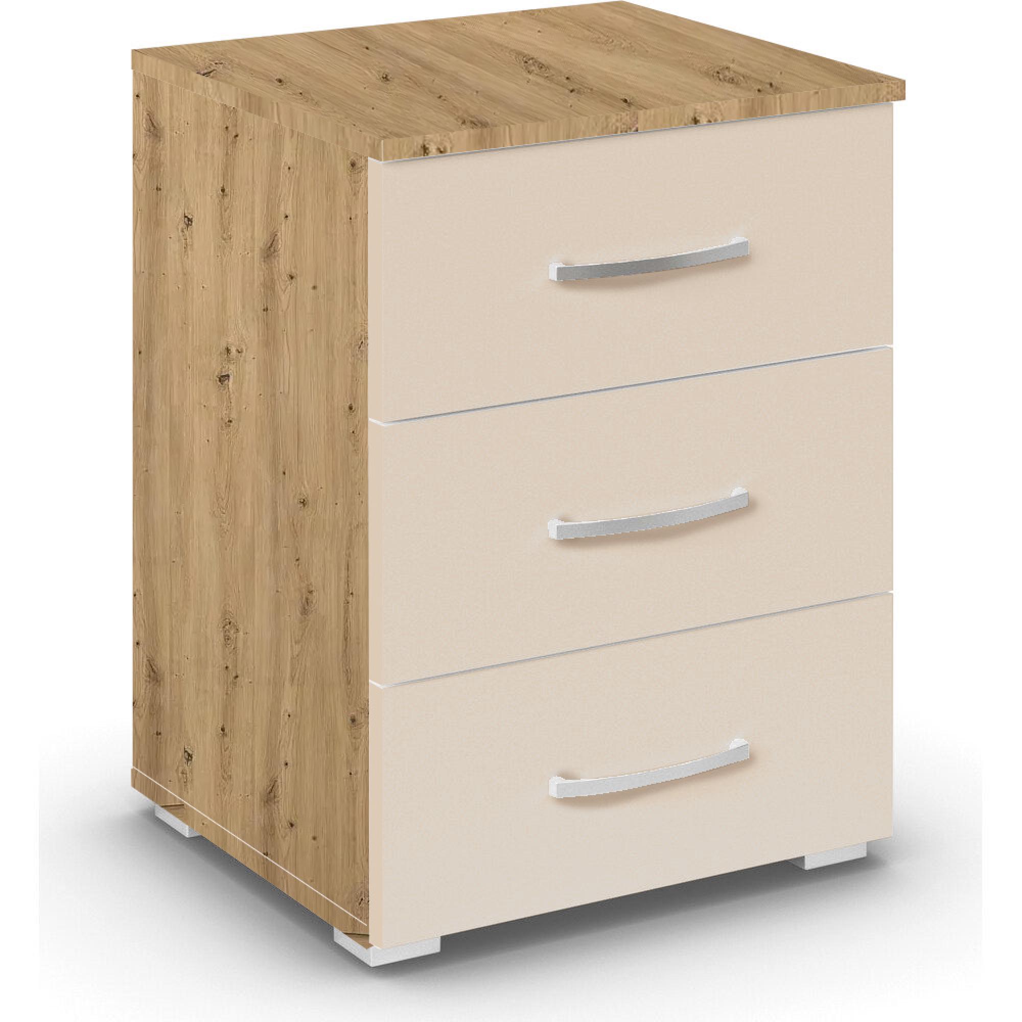 Rauch Aditio 3 Drawer Bedside Cabinet - Artisan Oak and Champagne