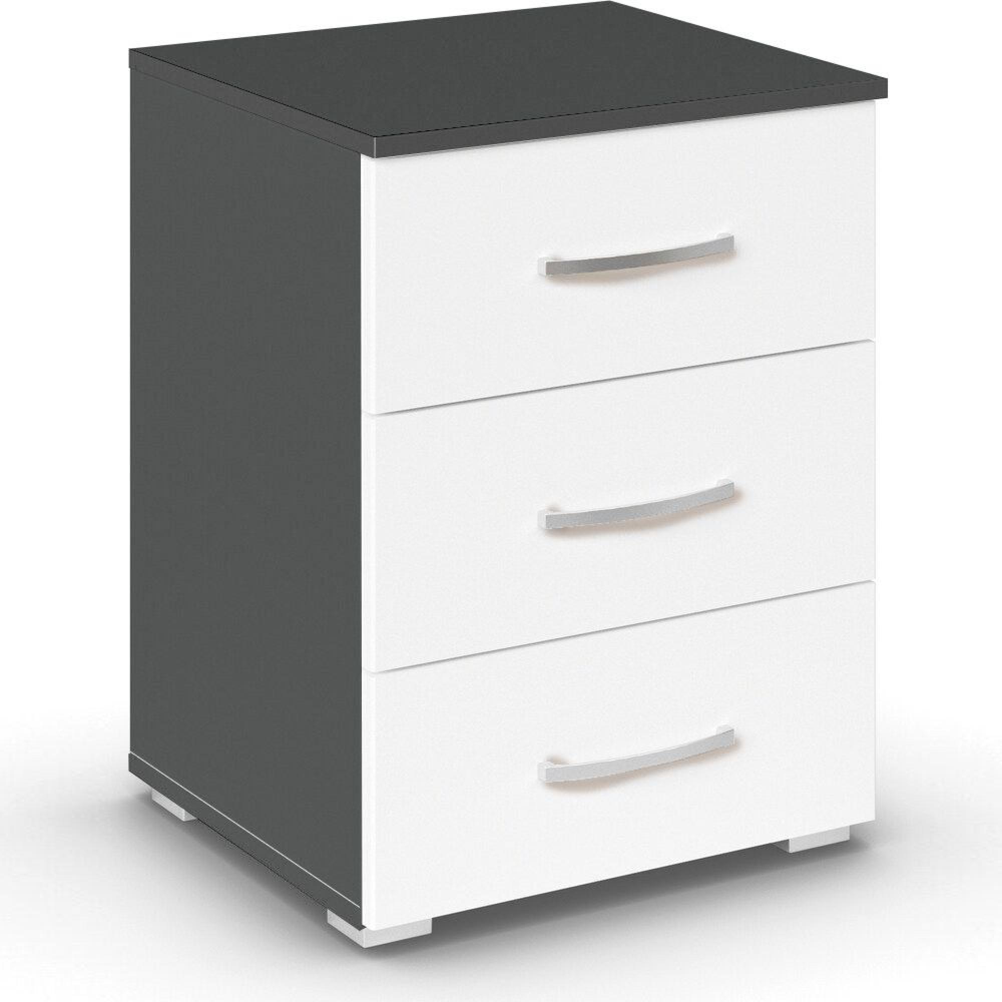 Rauch Aditio 3 Drawer Bedside Cabinet - Metallic Dark Grey and Alpine White