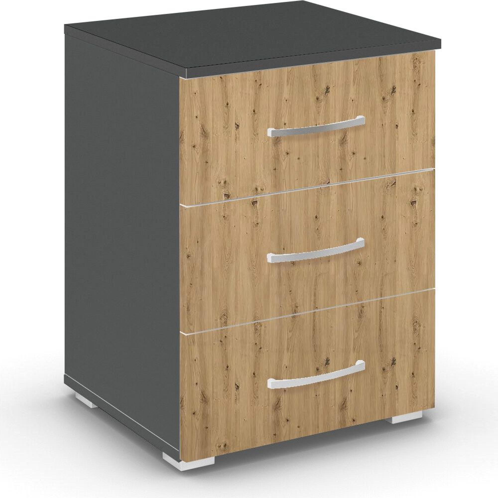 Rauch Aditio 3 Drawer Bedside Cabinet - Metallic Dark Grey and Artisan Oak