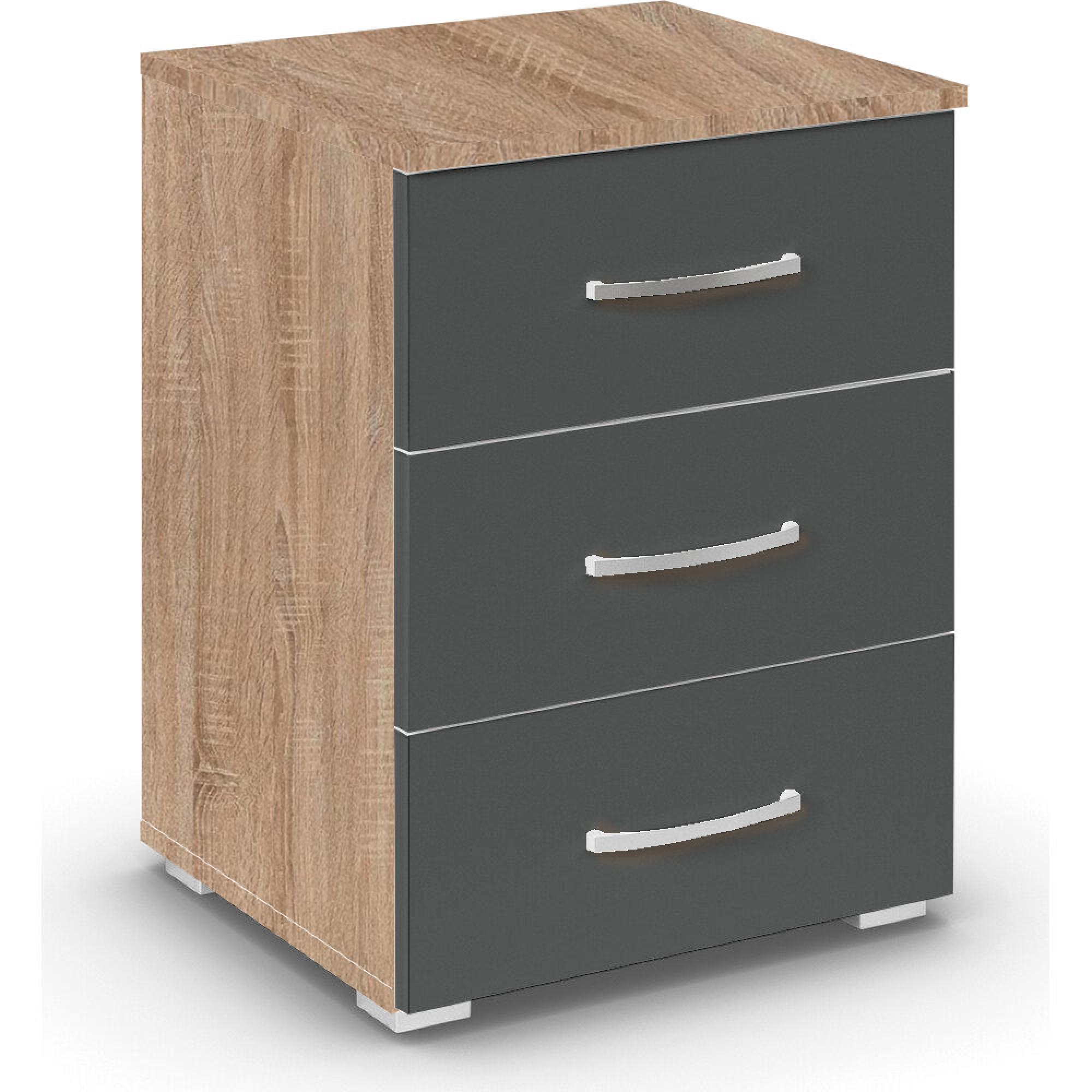 Rauch Aditio 3 Drawer Bedside Cabinet - Sonoma Oak and Metallic Dark Grey