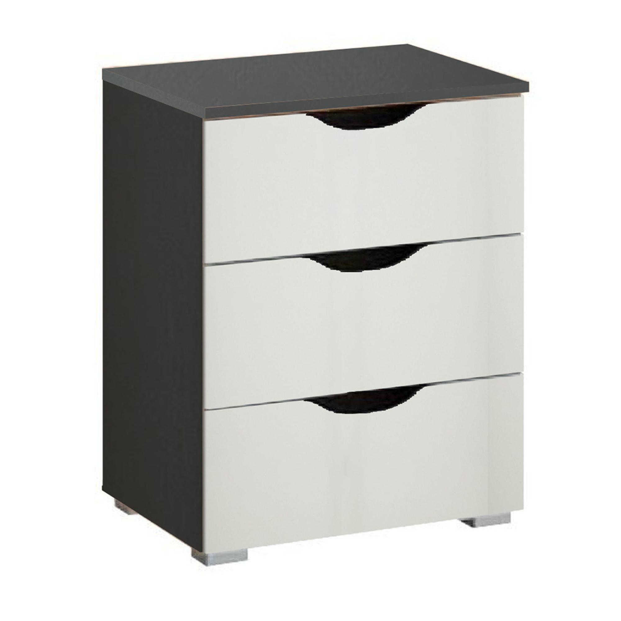 Rauch Arnstein 3 Drawer Bedside Cabinet - Metallic Dark Grey and Alpine White