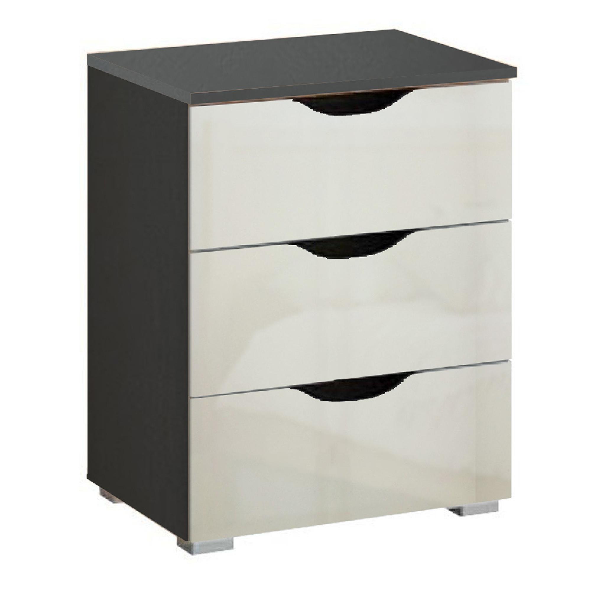 Rauch Arnstein 3 Drawer Bedside Cabinet - Metallic Dark Grey and White High Gloss