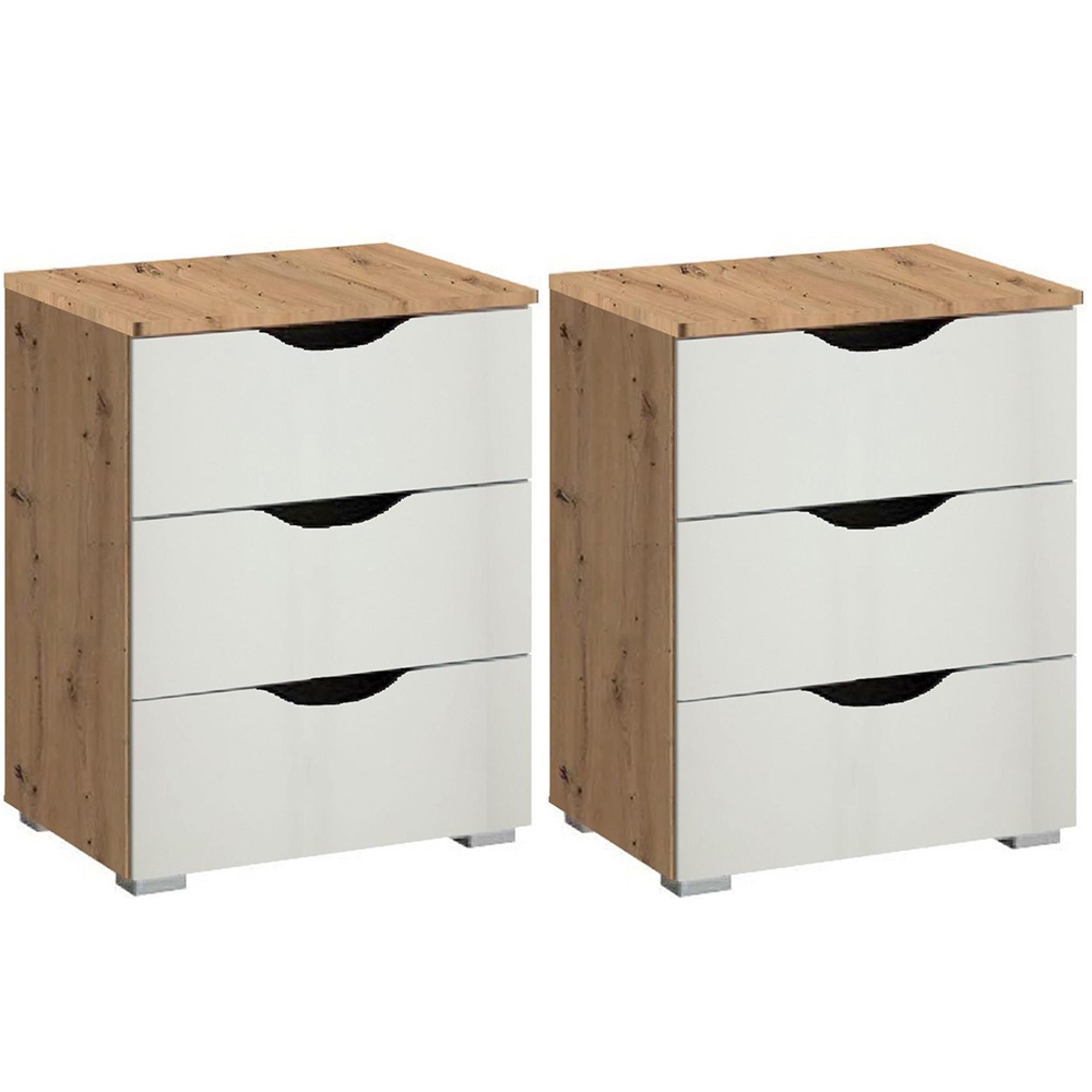 Rauch Arnstein 3 Drawer Bedside Cabinet - Set of 2 - Artisan Oak and Alpine White